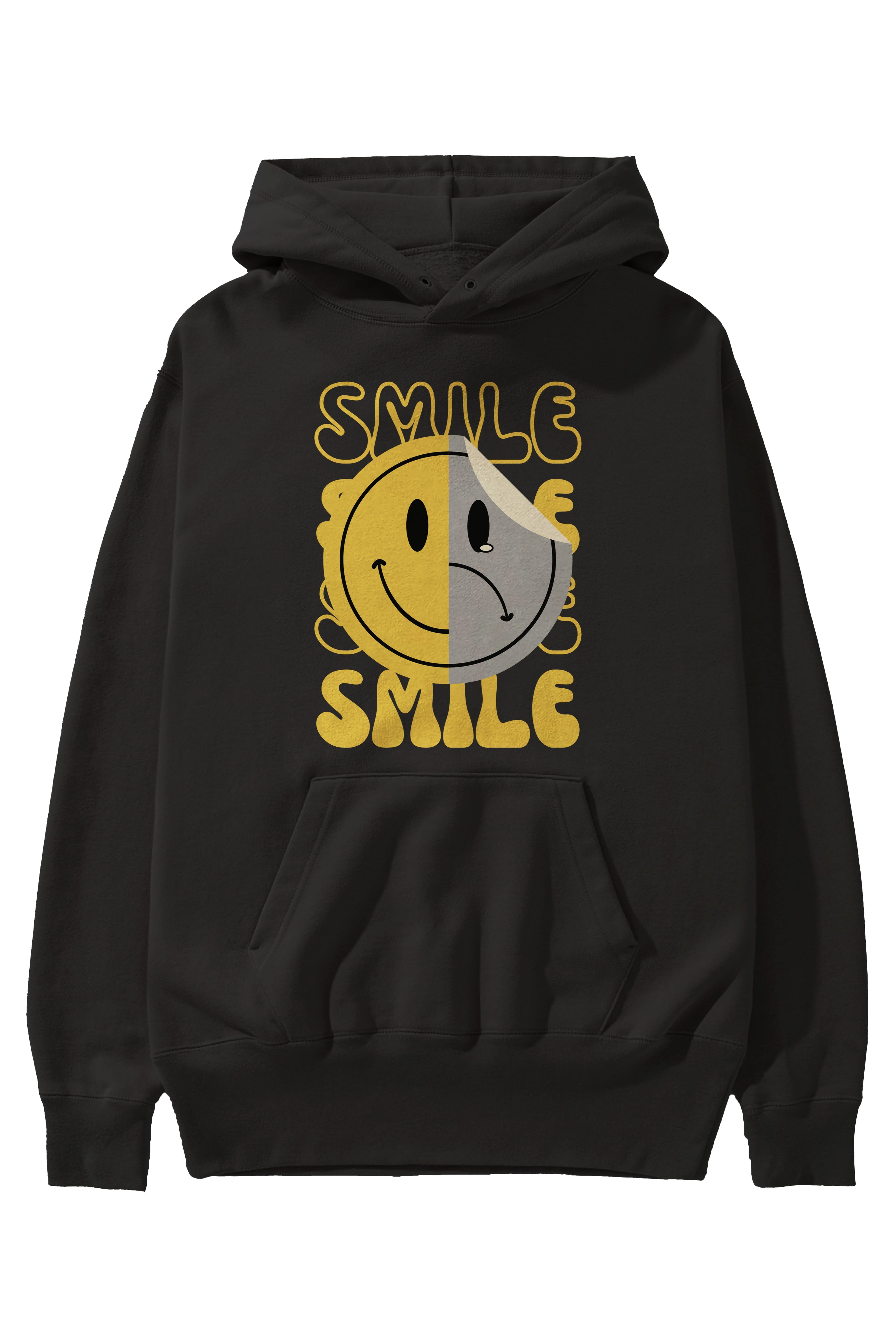 Smile Yazılı Ön Baskılı Oversize Hoodie Kapüşonlu Sweatshirt Erkek Kadın Unisex