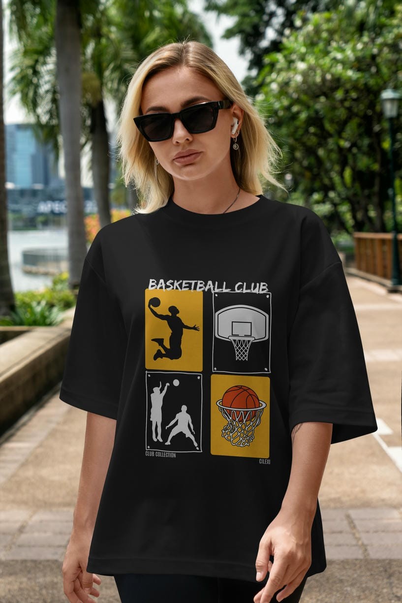 Basketball Club ön Baskılı Oversize t-shirt Erkek Kadın %100 Pamuk Bisiklet Yaka tişort