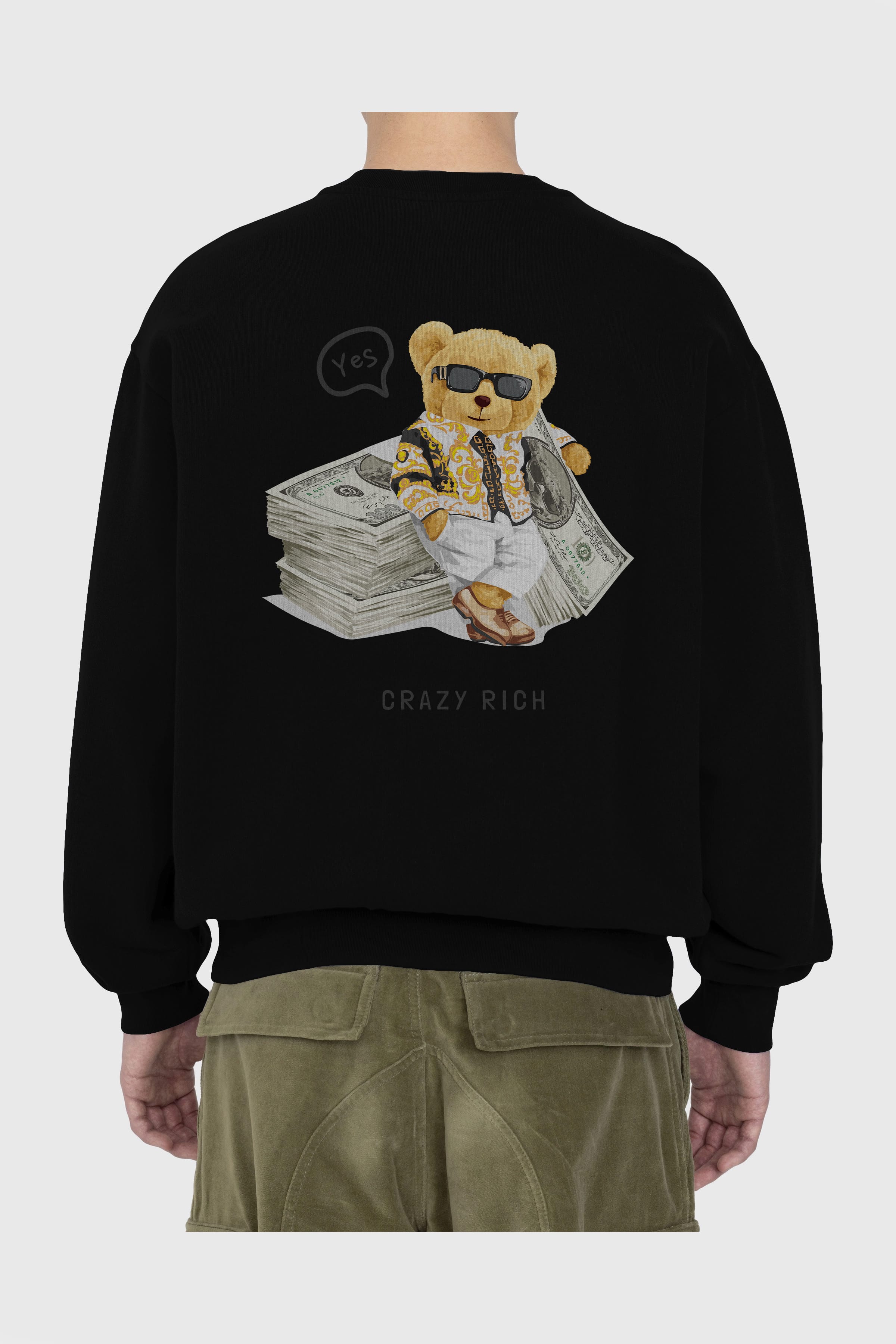 Teddy Bear Crazy Rich Arka Baskılı Oversize Sweatshirt Erkek Kadın Unisex