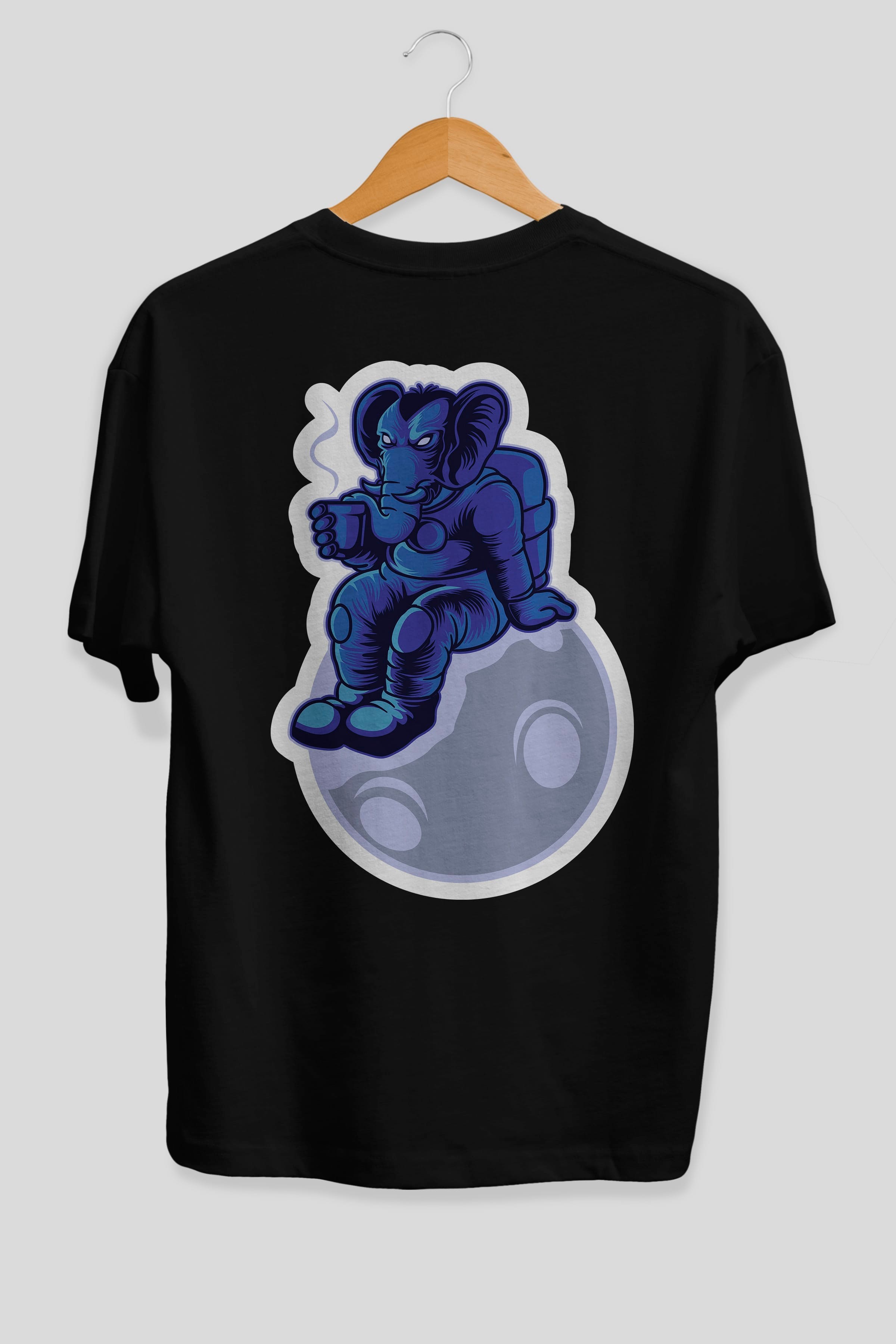 Space Elephant Drink Coffee Sticker Arka Baskılı Oversize t-shirt Erkek Kadın Unisex