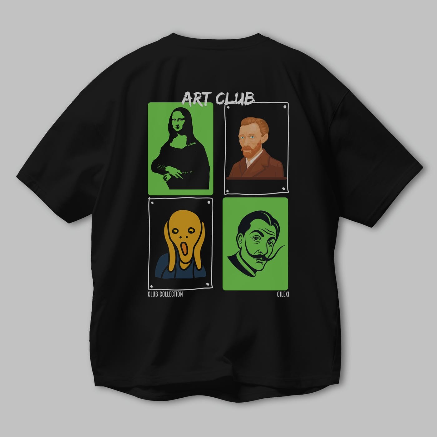 Art Club Arka Baskılı Oversize t-shirt Erkek Kadın %100 Pamuk Bisiklet Yaka tişort