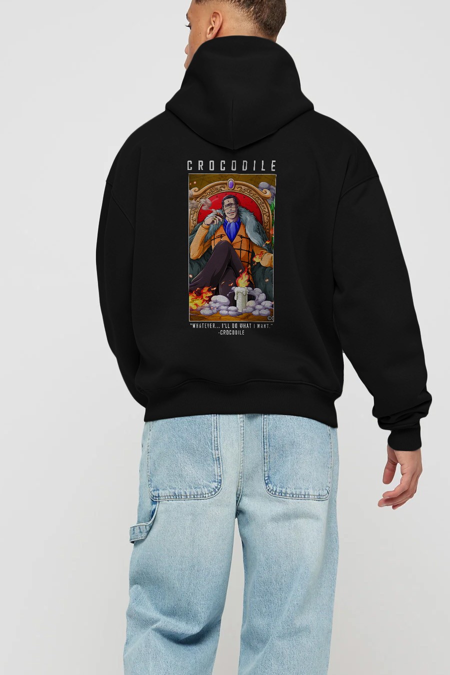 Crocodile Anime Arka Baskılı Hoodie Oversize Kapüşonlu Sweatshirt Erkek Kadın Unisex