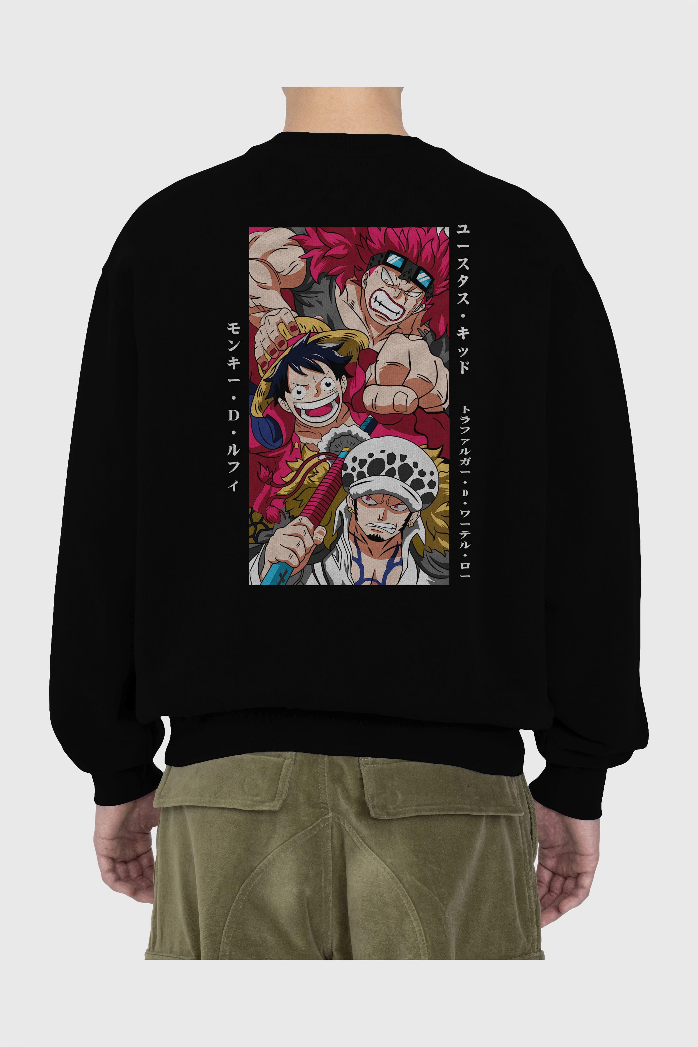 SUPER NOVAS one piece Anime Arka Baskılı Oversize Sweatshirt Erkek Kadın Unisex
