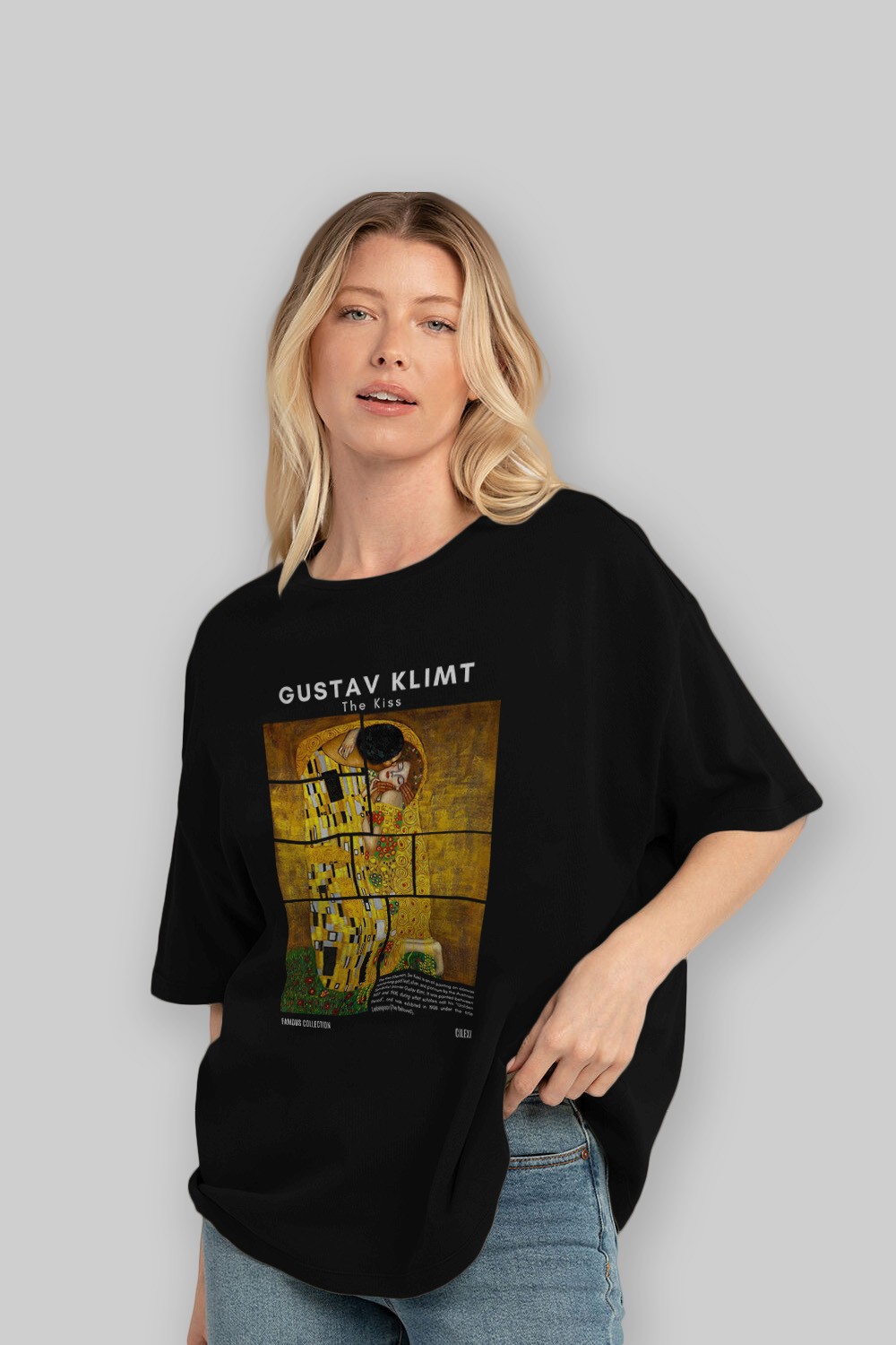 Gustav Klimt The Kiss ön Baskılı Oversize t-shirt Erkek Kadın Bisiklet Yaka Pamuk tişort