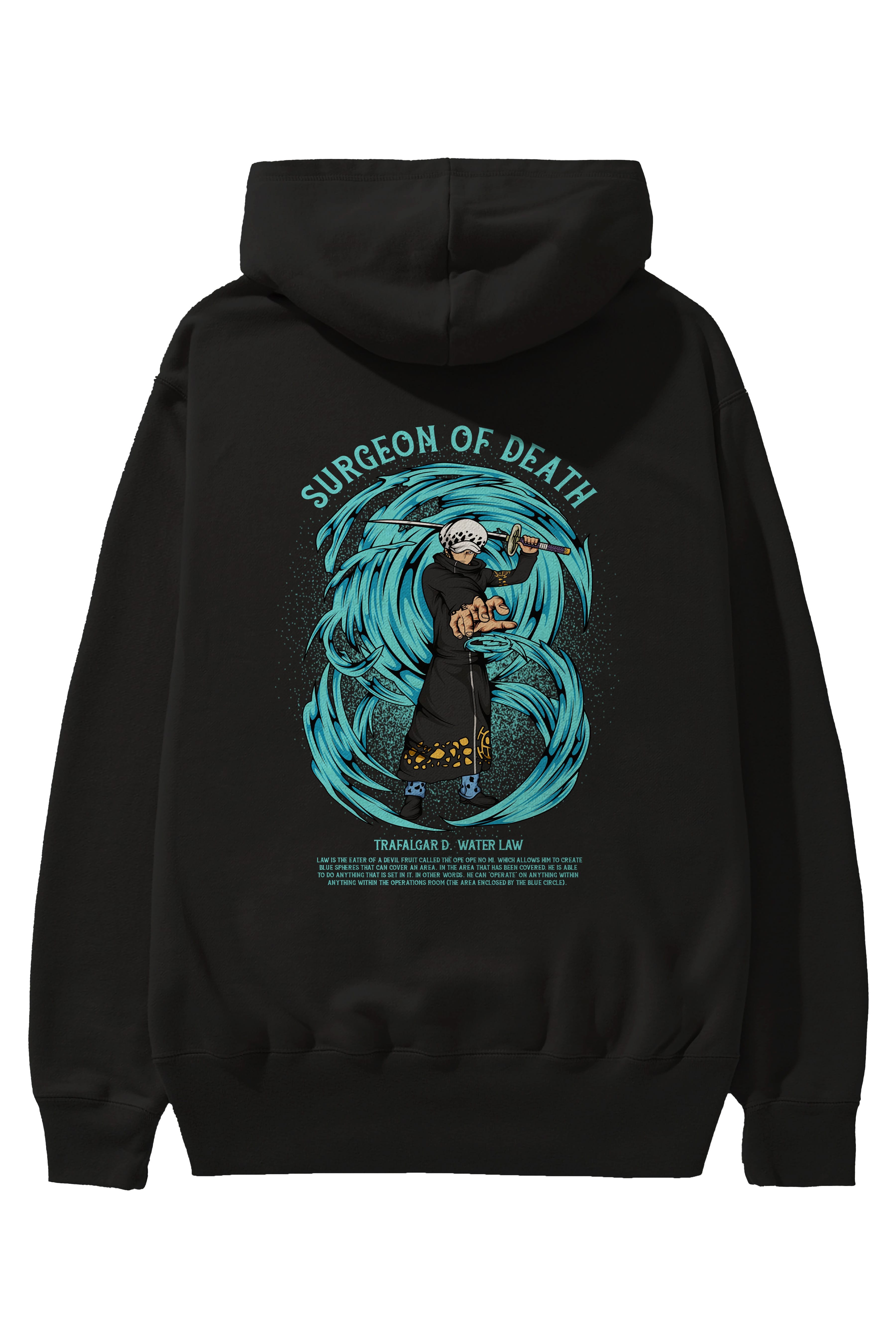 Trafalgad D. Water Law Anime Arka Baskılı Hoodie Oversize Kapüşonlu Sweatshirt Erkek Kadın Unisex
