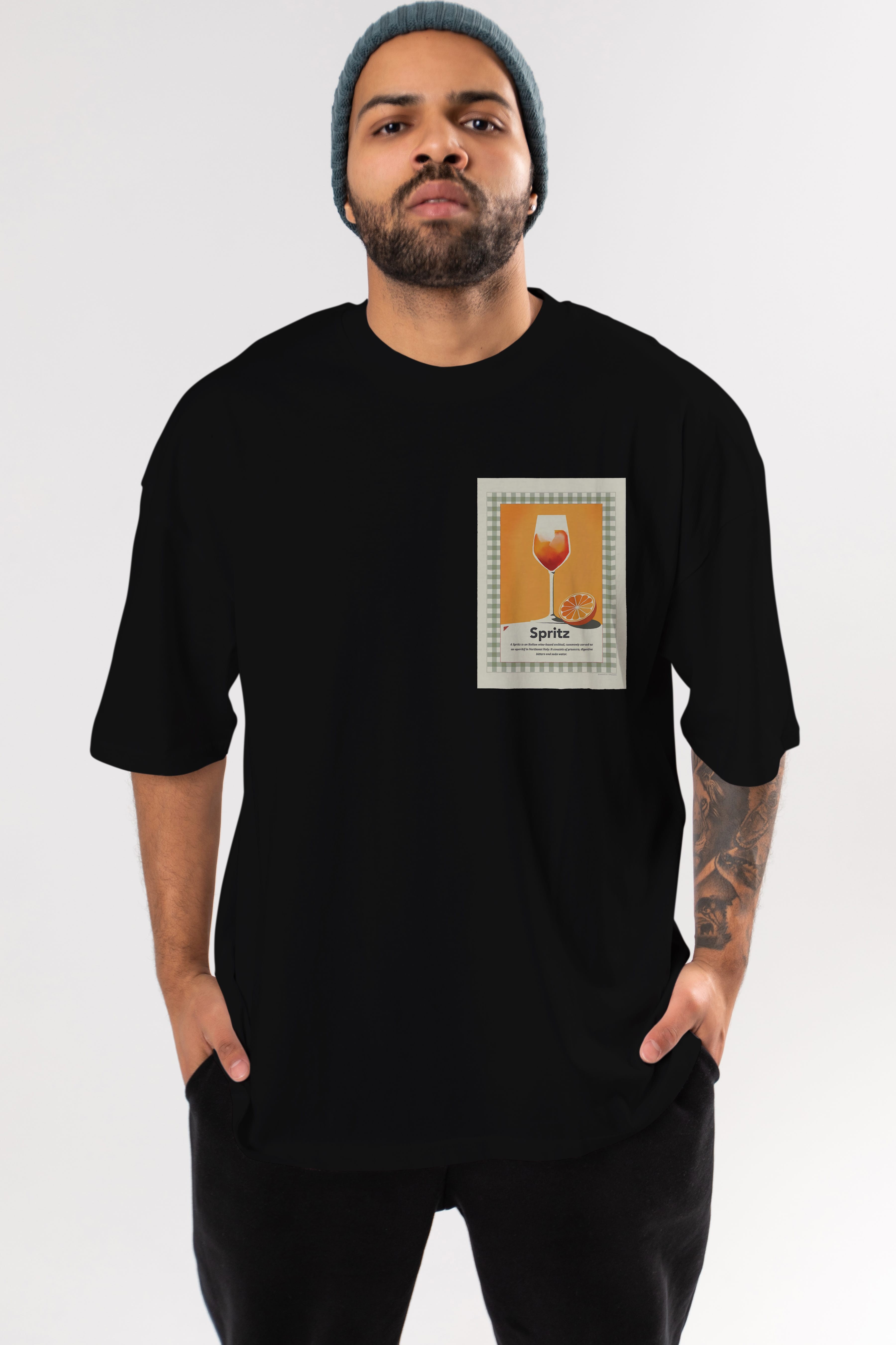 Aperol Spritz 5 Ön Sol Baskılı Oversize t-shirt Erkek Kadın Unisex %100 Pamuk Bisiklet Yaka tişort