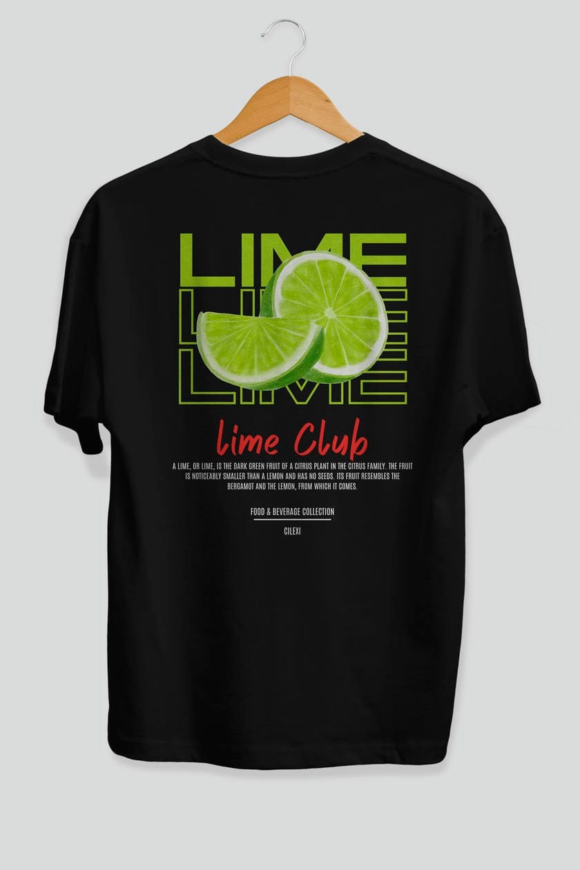 Lime Kokteyl Serisi Baskılı Oversize t-shirt Erkek Kadın Unisex %100 Pamuk Bisiklet Yaka tişort