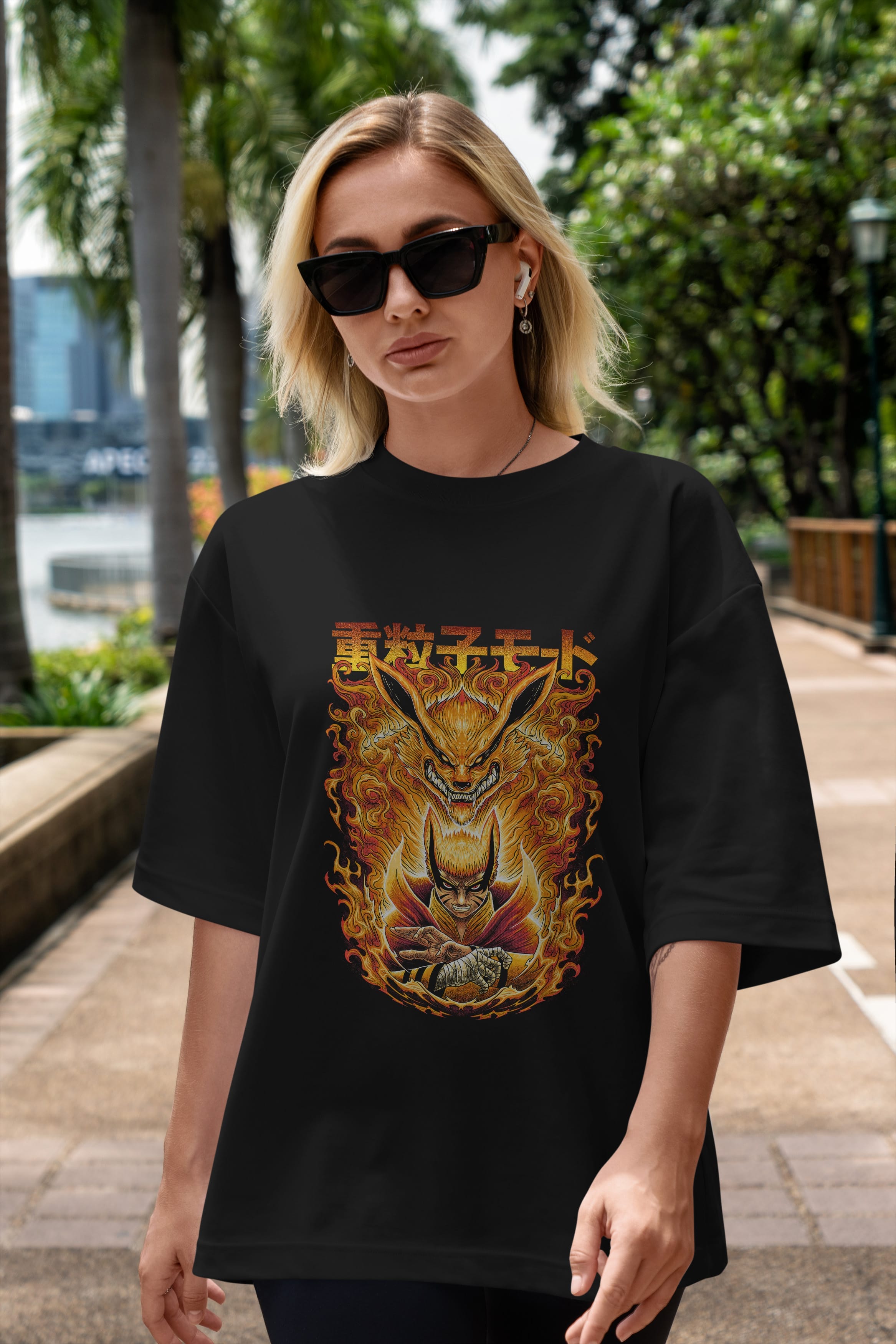 NARUTO KYUUBI 1 Anime Ön Baskılı Oversize t-shirt %100 pamuk Erkek Kadın Unisex