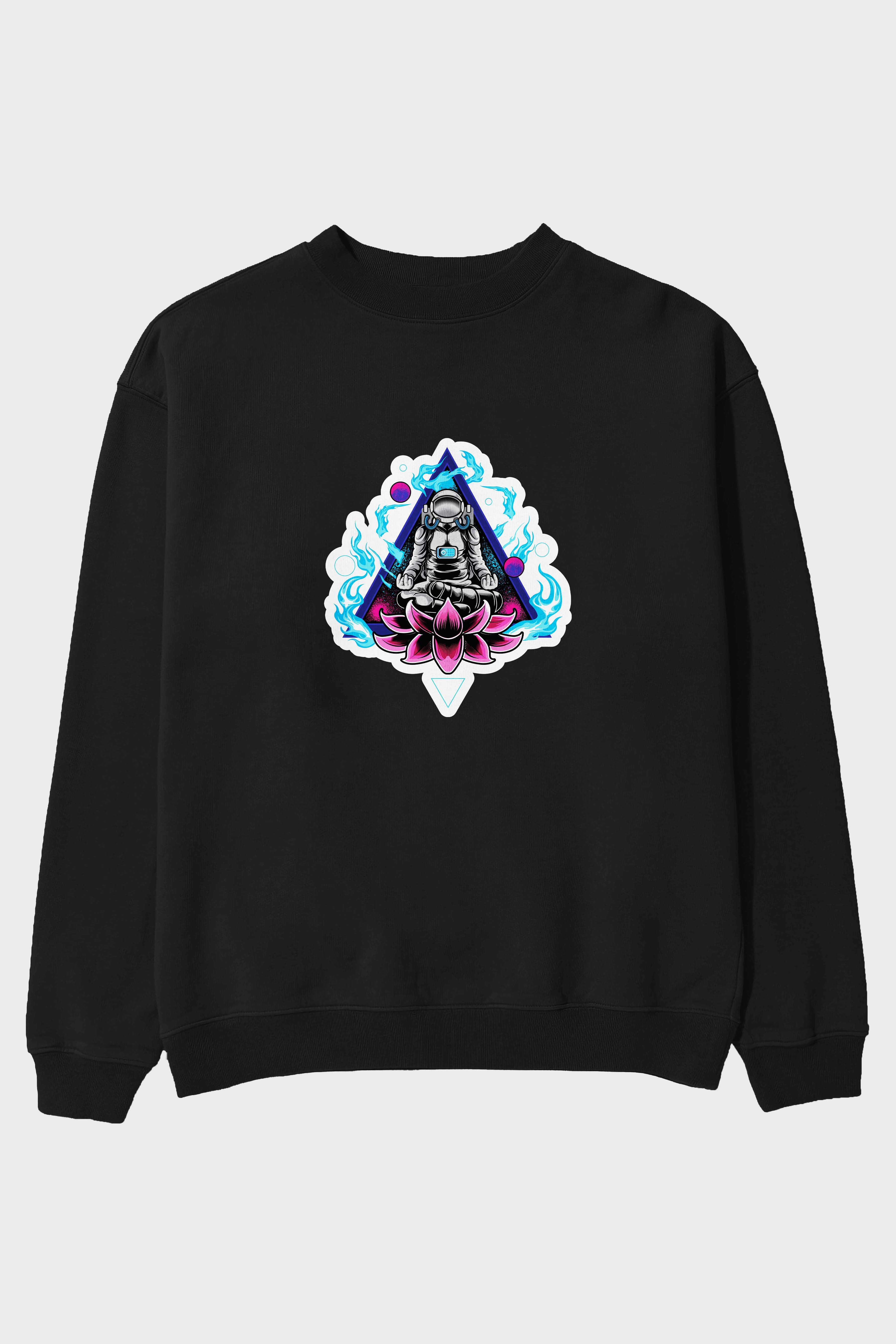 Astronaut Meditation Sticker Ön Baskılı Oversize Sweatshirt Erkek Kadın Unisex