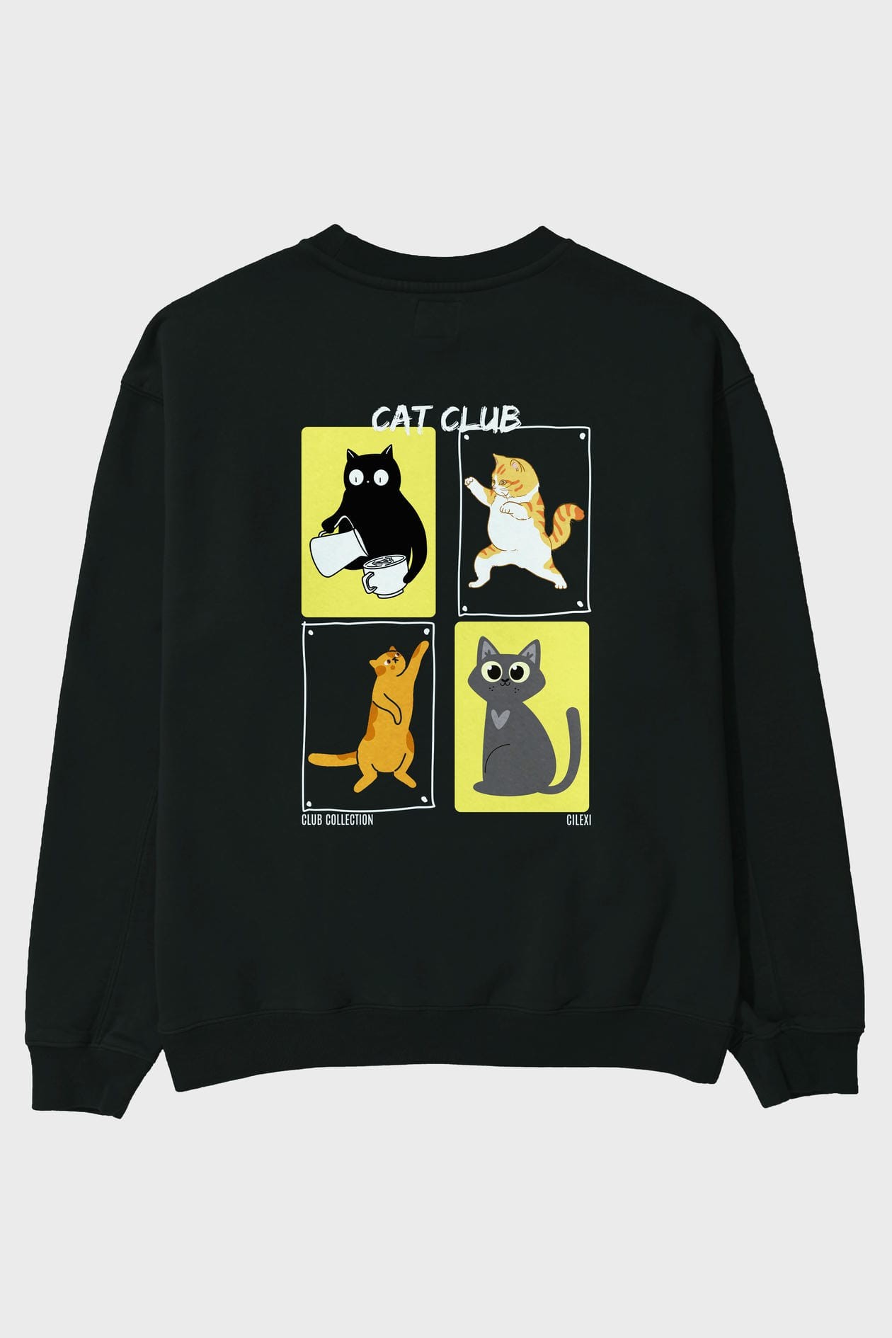 Cat Club Arka Baskılı Oversize Sweatshirt Erkek Kadın Unisex