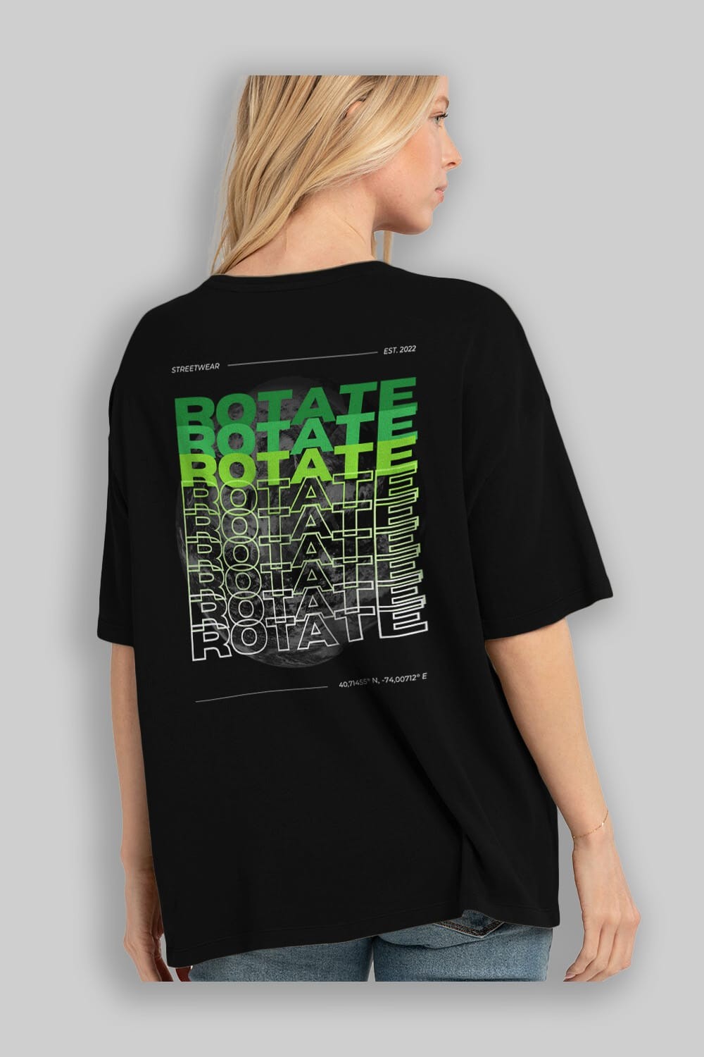 Rotate Yazılı Arka Baskılı Oversize t-shirt Erkek Kadın Unisex