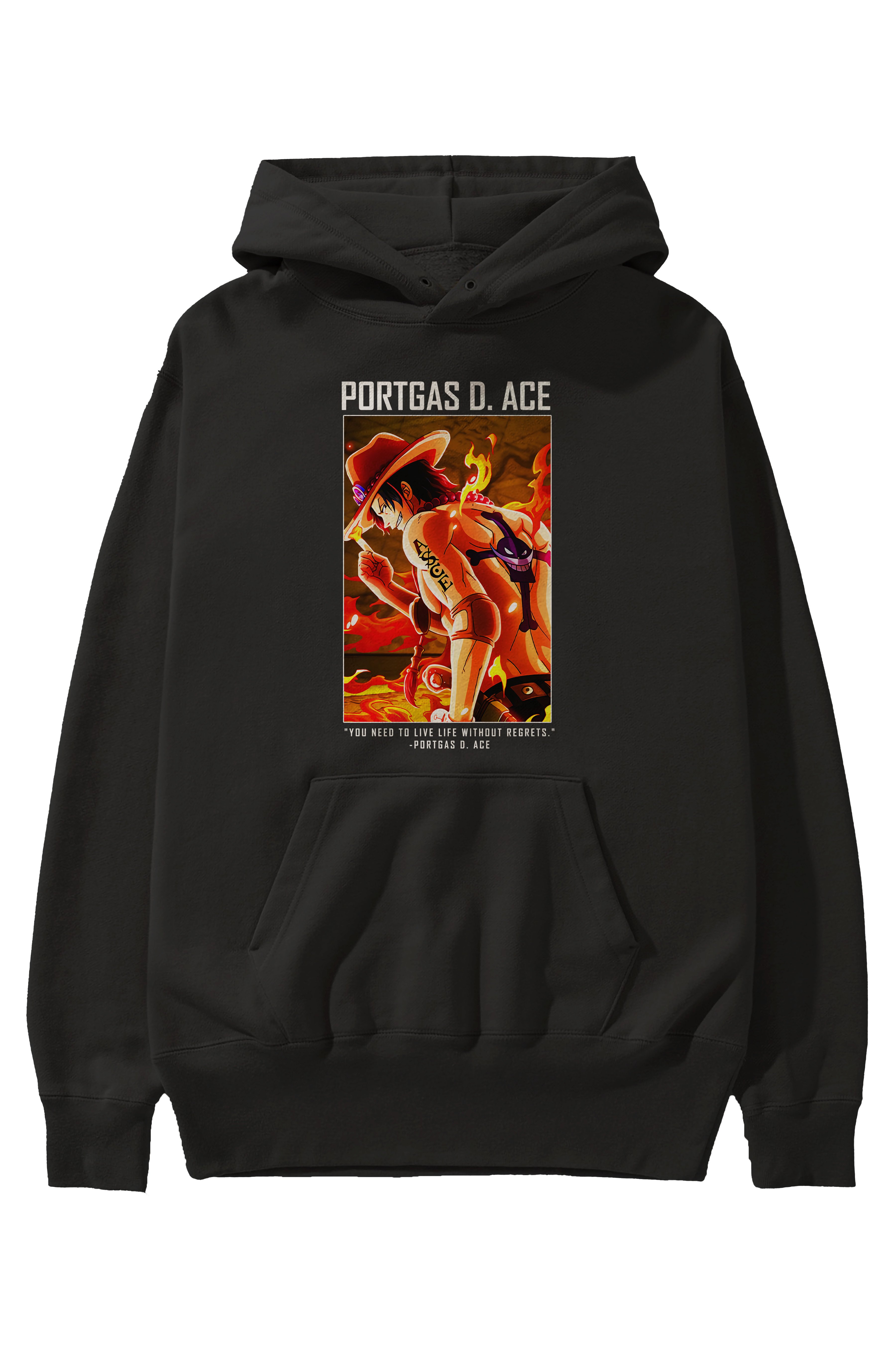 Portgas D. Ace Anime Ön Baskılı Hoodie Oversize Kapüşonlu Sweatshirt Erkek Kadın Unisex