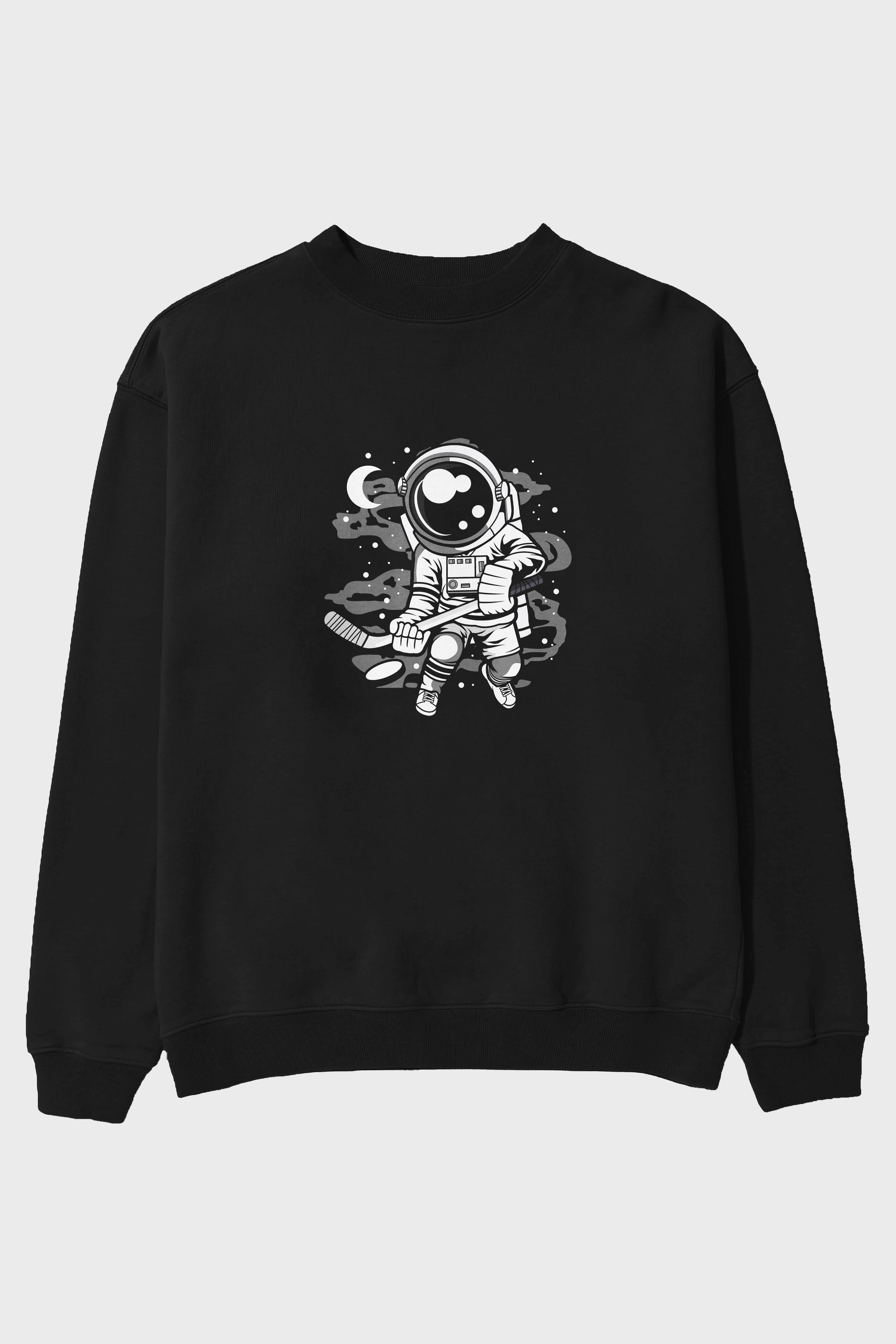 Hockey Player Astronaut Ön Baskılı Oversize Sweatshirt Erkek Kadın Unisex