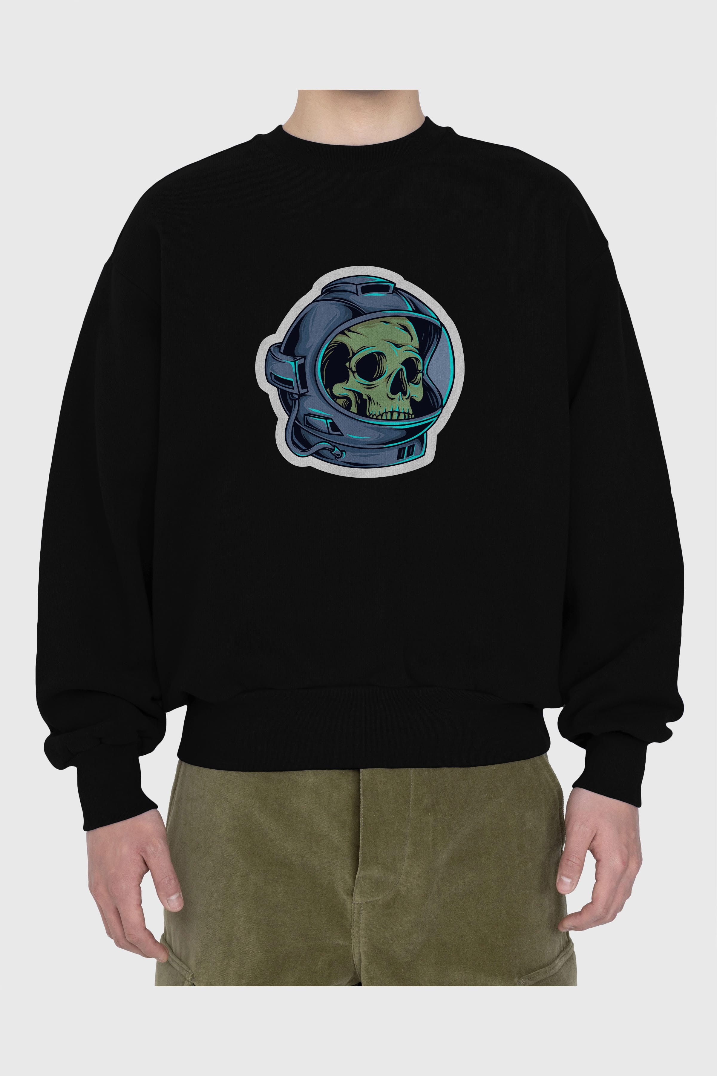 Astroskull Sticker Ön Baskılı Oversize Sweatshirt Erkek Kadın Unisex