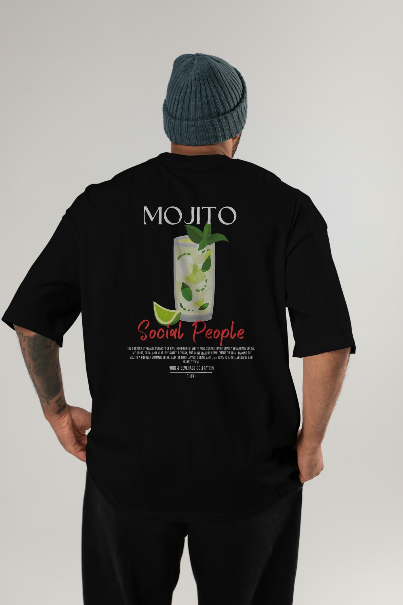 Mojıto Kokteyl Serisi Baskılı Oversize t-shirt Erkek Kadın Unisex %100 Pamuk Bisiklet Yaka tişort
