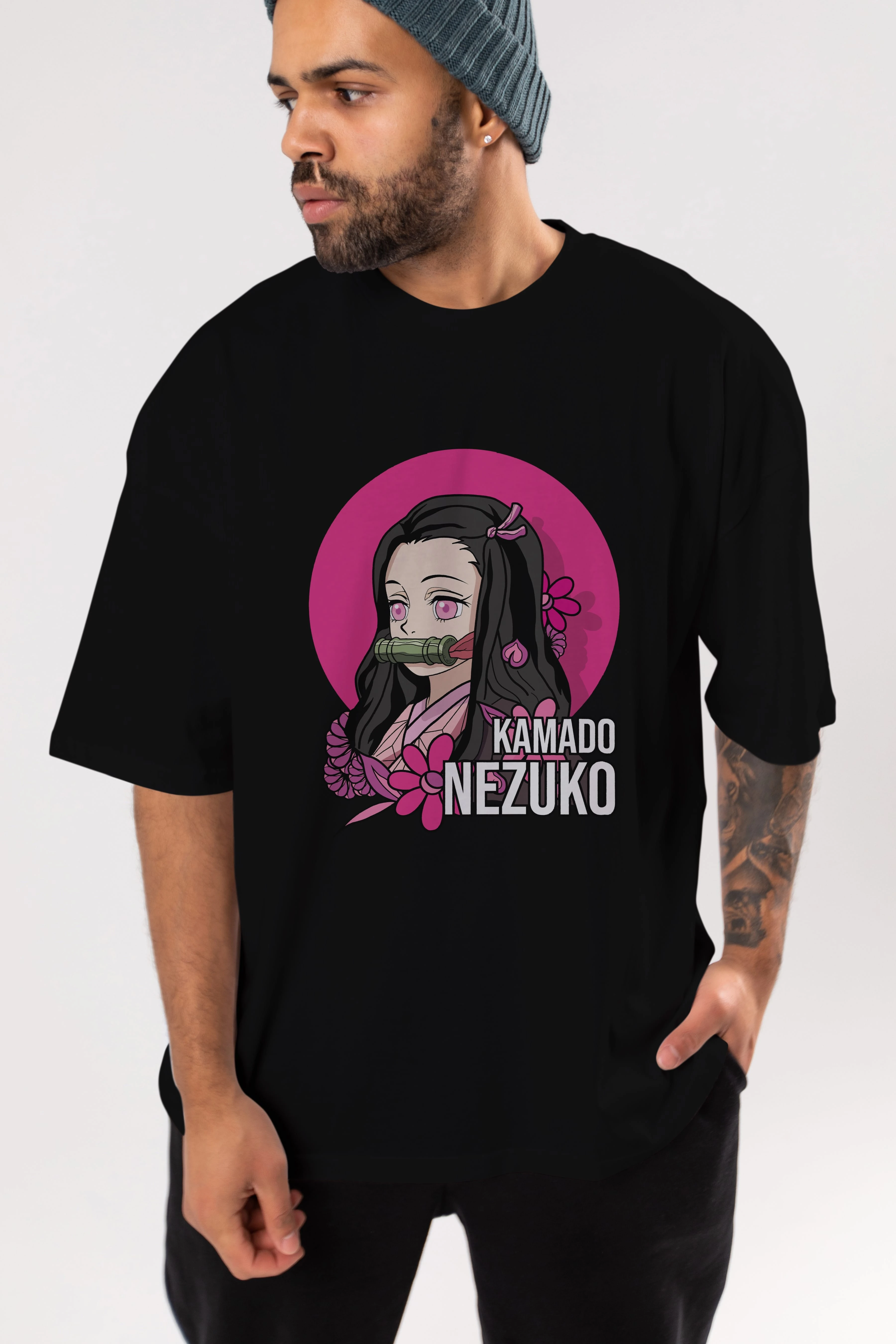 Nezuko Kamado 2 Anime Ön Baskılı Oversize t-shirt %100 pamuk Erkek Kadın Unisex