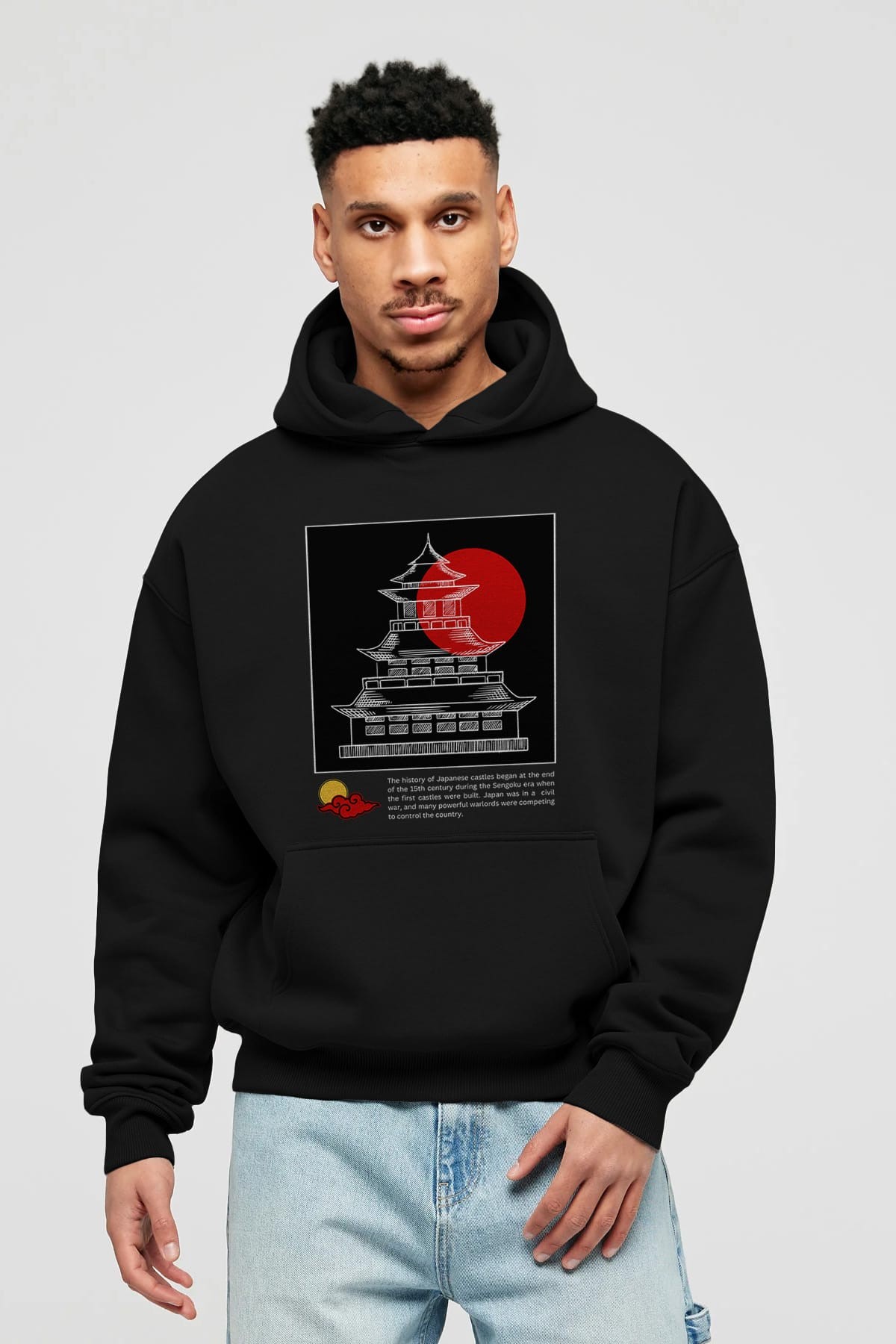 Retro Japanese Ön Baskılı Oversize Hoodie Kapüşonlu Sweatshirt Erkek Kadın Unisex