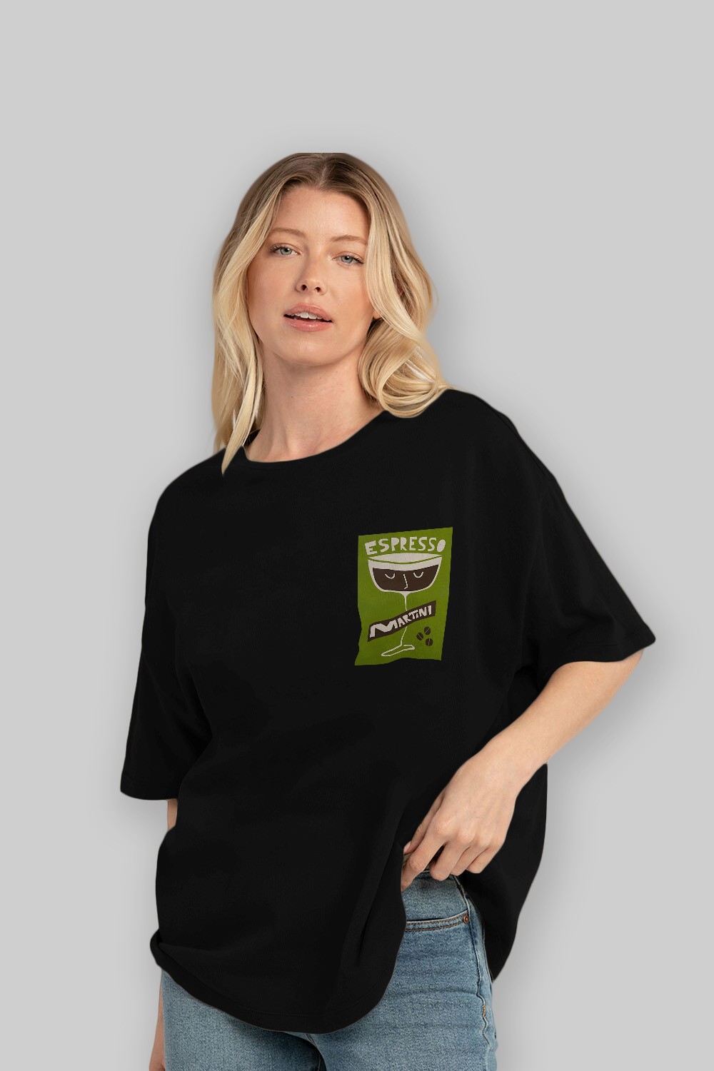 Espresso Martini 2 Ön Sol Baskılı Oversize t-shirt Erkek Kadın Unisex %100 Pamuk Bisiklet Yaka tişort