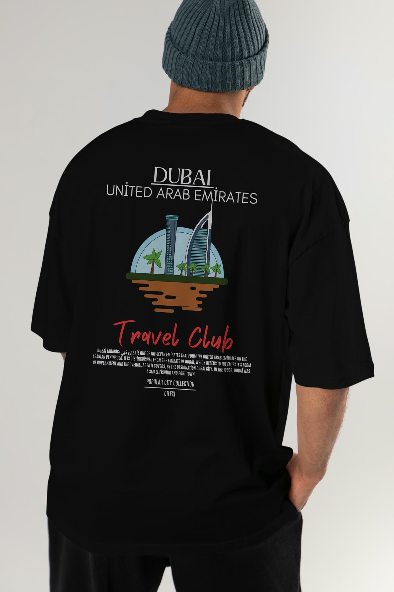 Dubai United Arab Emirates Arka Baskılı Oversize t-shirt Erkek Kadın Pamuk Bisiklet Yaka tişort