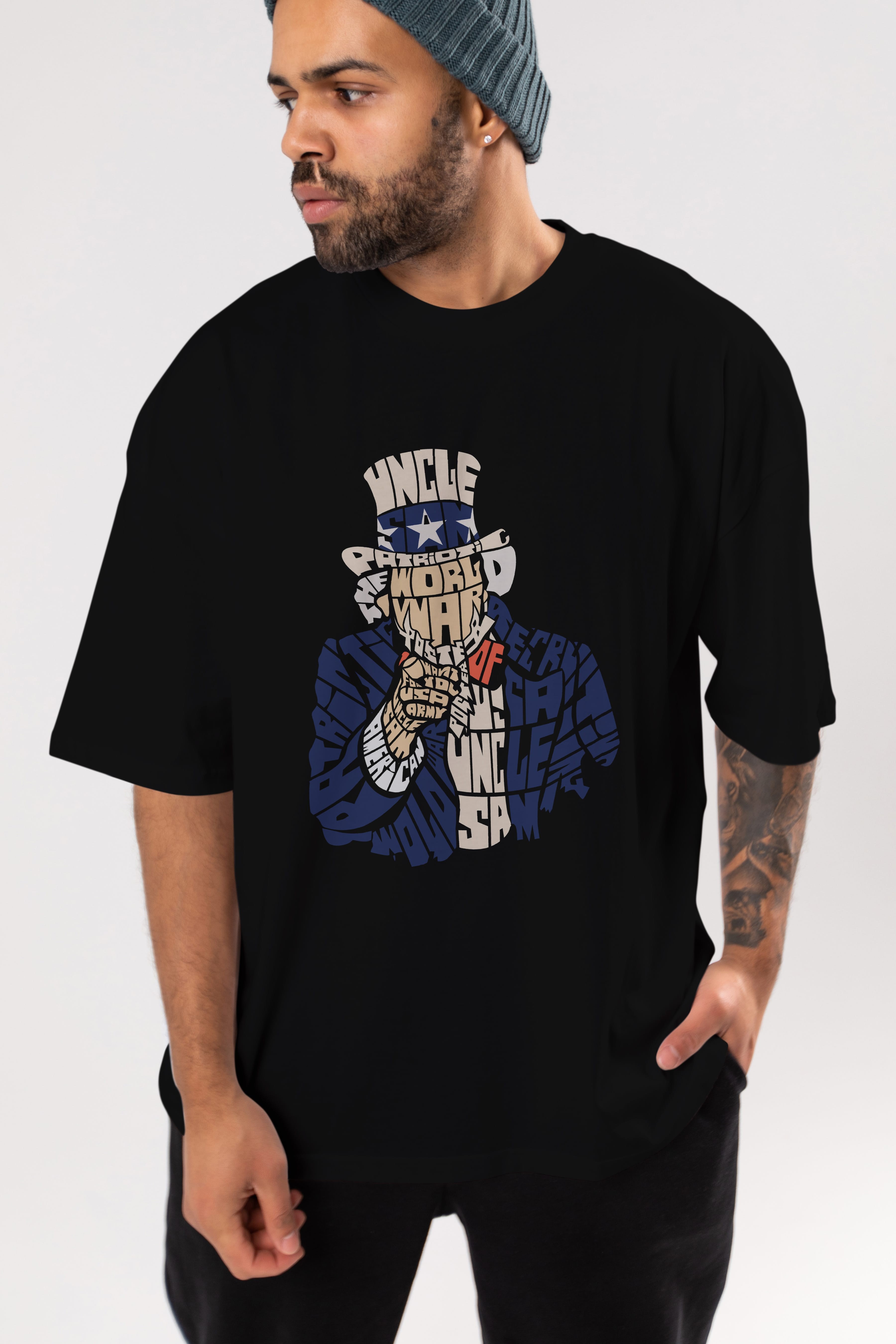 Uncle Sam Ön Baskılı Oversize t-shirt %100 pamuk Erkek Kadın Unisex