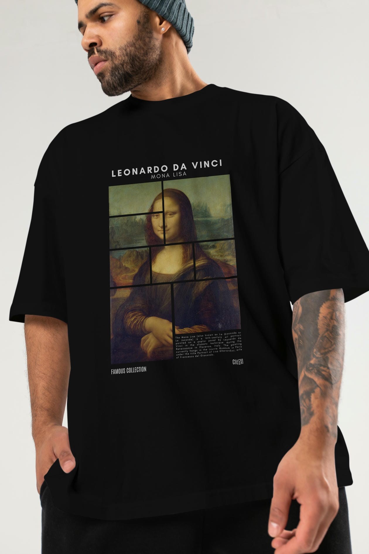 Leonardo Da Vinci Mona Lisa ön Baskılı Oversize t-shirt Erkek Kadın Bisiklet Yaka Pamuk tişort