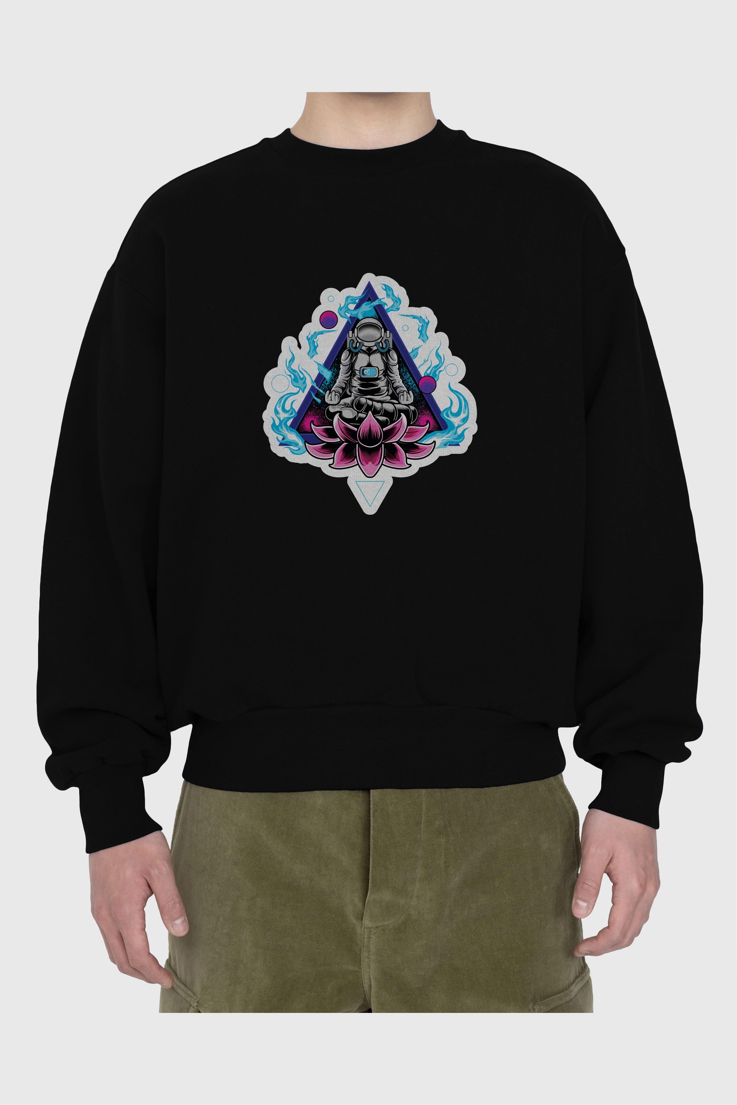 Astronaut Meditation Sticker Ön Baskılı Oversize Sweatshirt Erkek Kadın Unisex