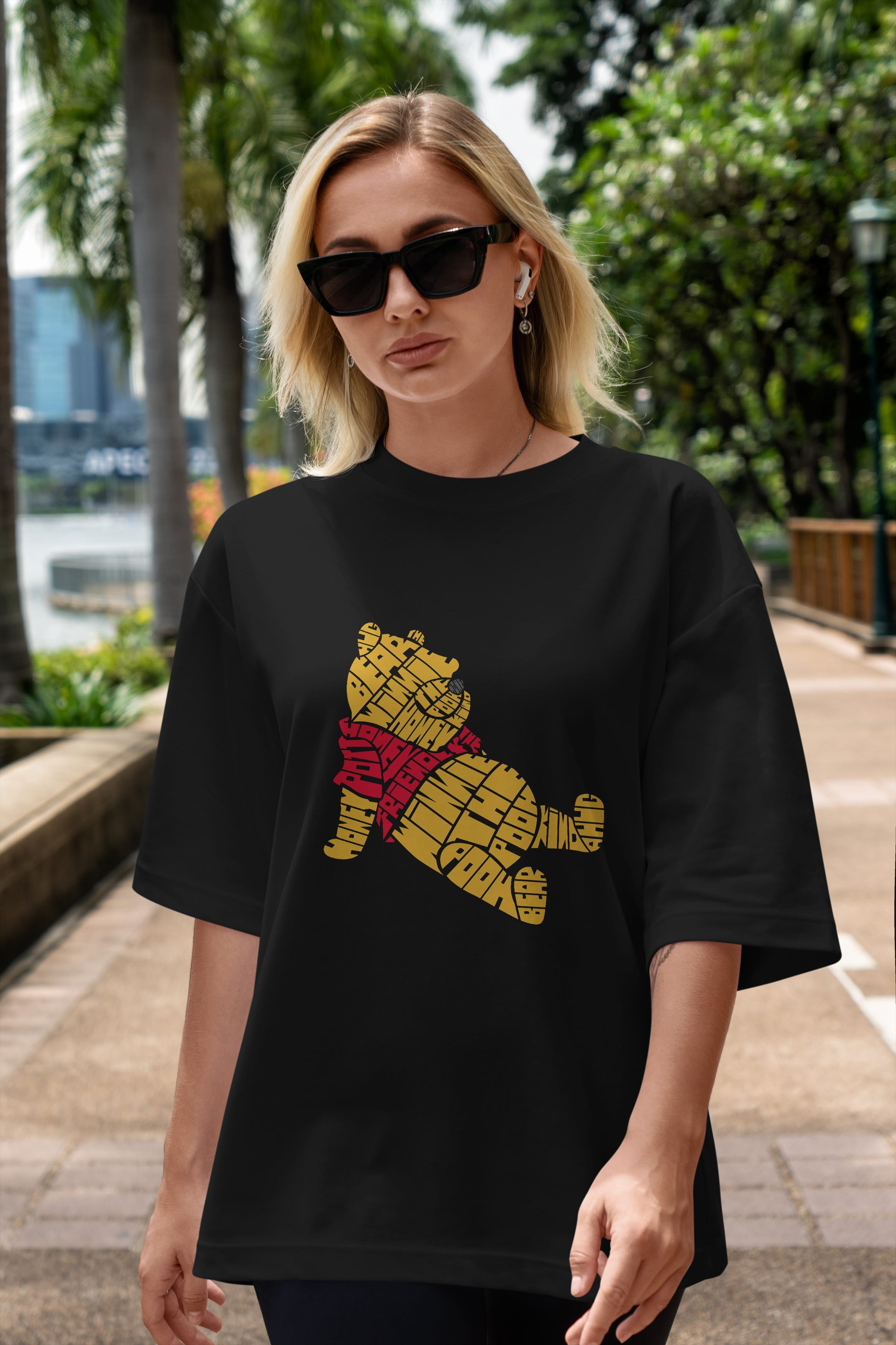 Winnie The Pooh Ön Baskılı Oversize t-shirt %100 pamuk Erkek Kadın Unisex