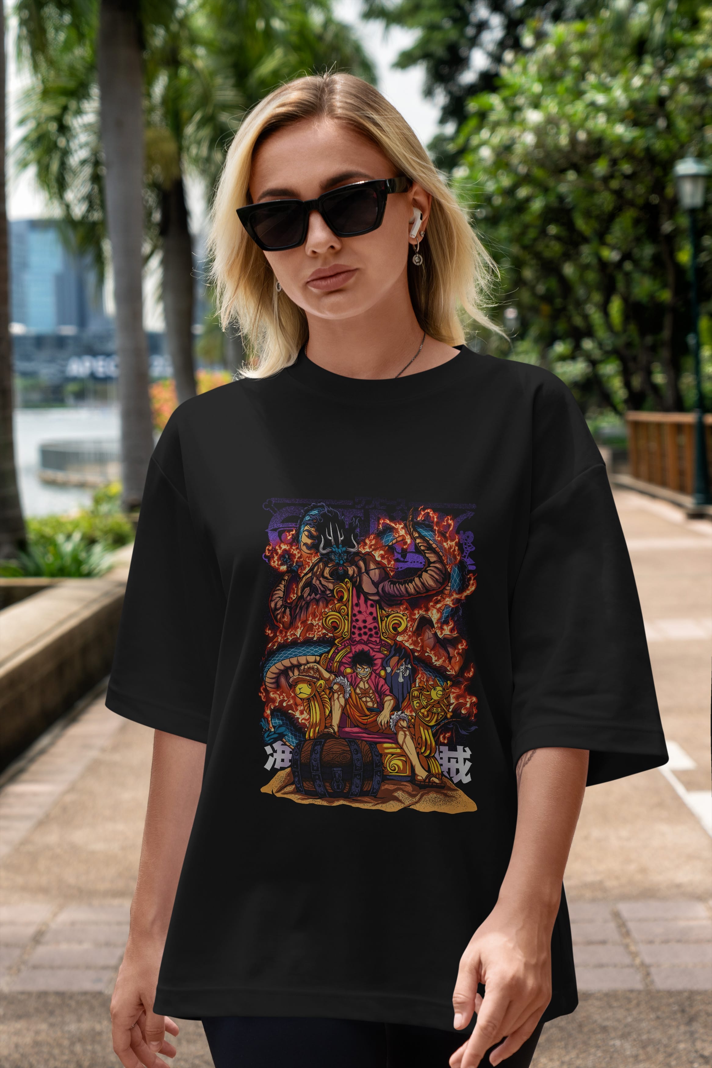 MONKEY D. LUFFY 1 Anime Ön Baskılı Oversize t-shirt %100 pamuk Erkek Kadın Unisex