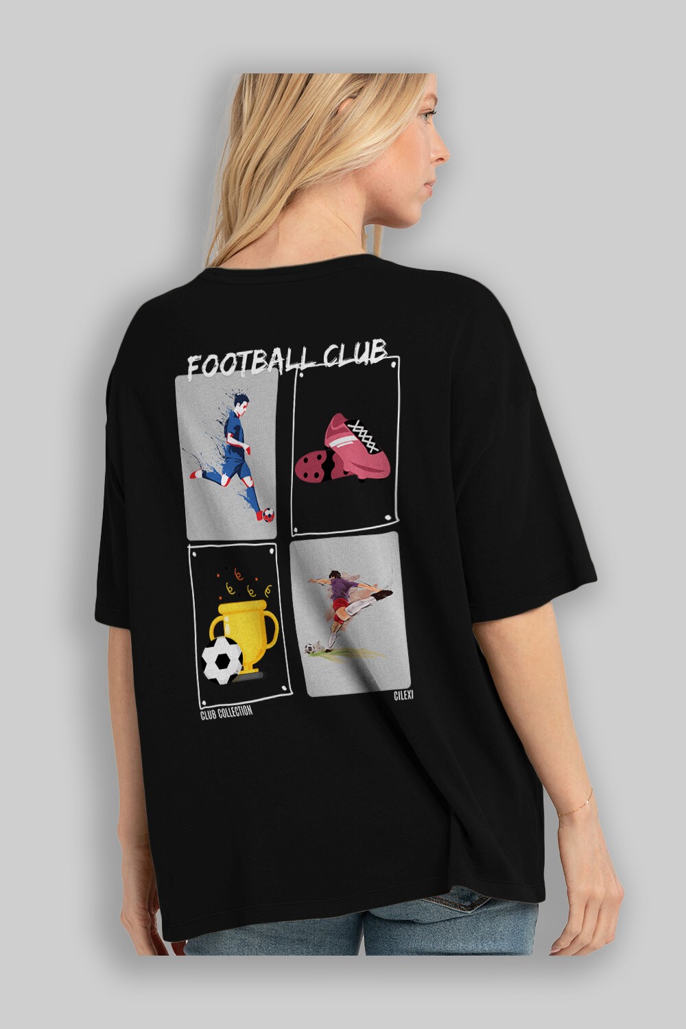 Football Club Arka Baskılı Oversize t-shirt Erkek Kadın %100 Pamuk Bisiklet Yaka tişort