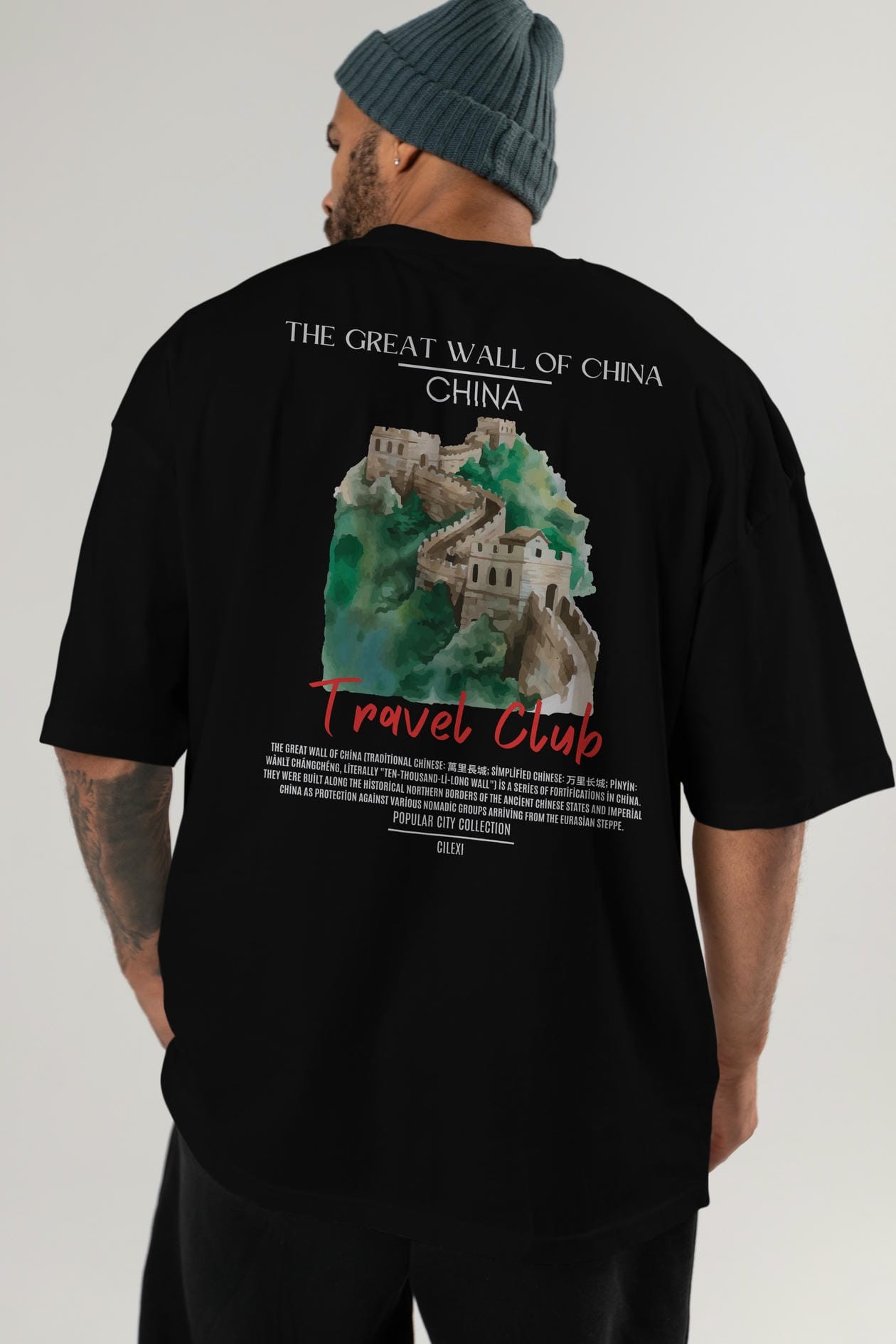 The Great Wall Of China Arka Baskılı Oversize t-shirt Erkek Kadın Pamuk Bisiklet Yaka tişort