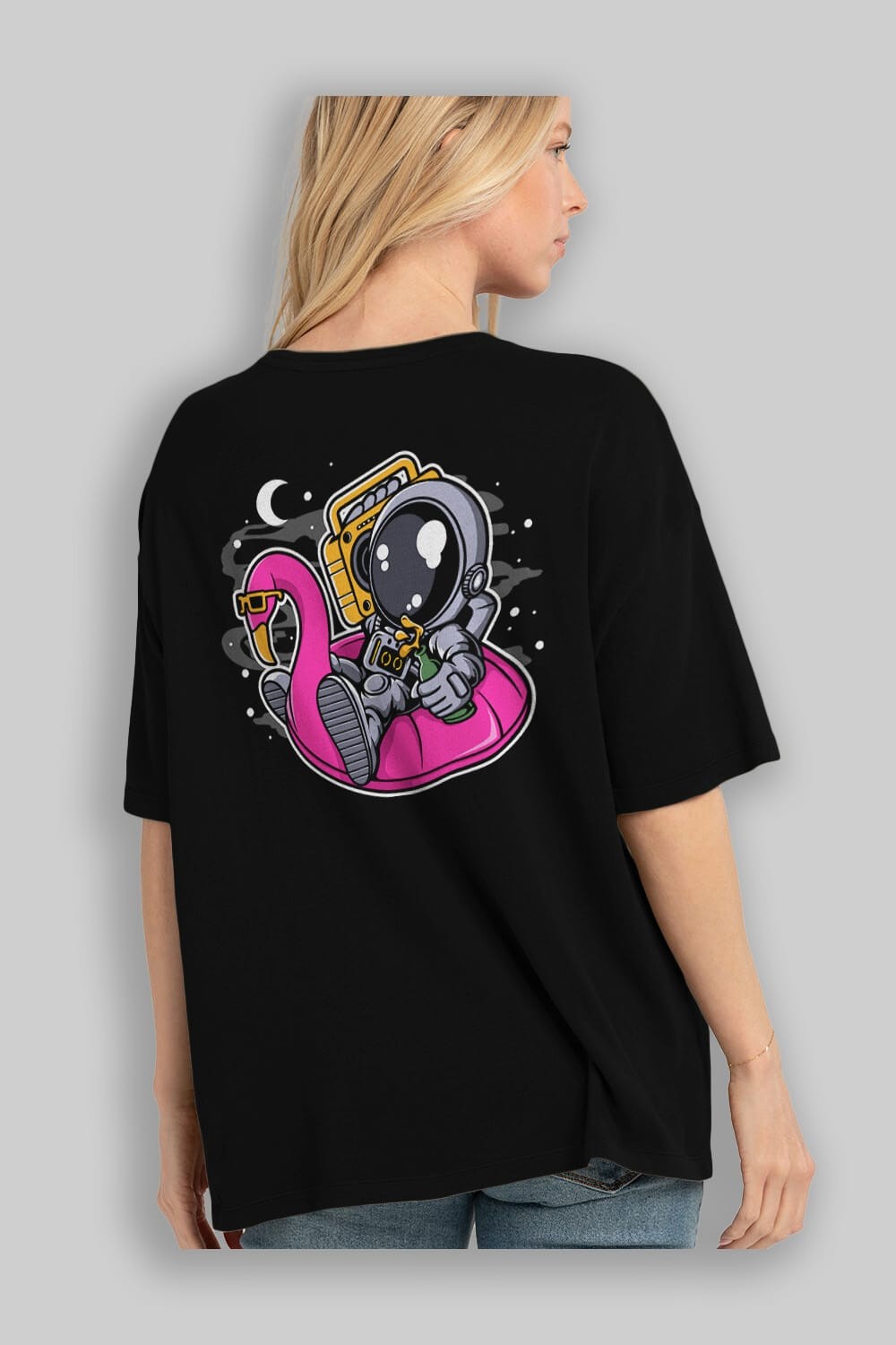 Astronaut Floaties Ballon Arka Baskılı Oversize t-shirt Erkek Kadın Unisex