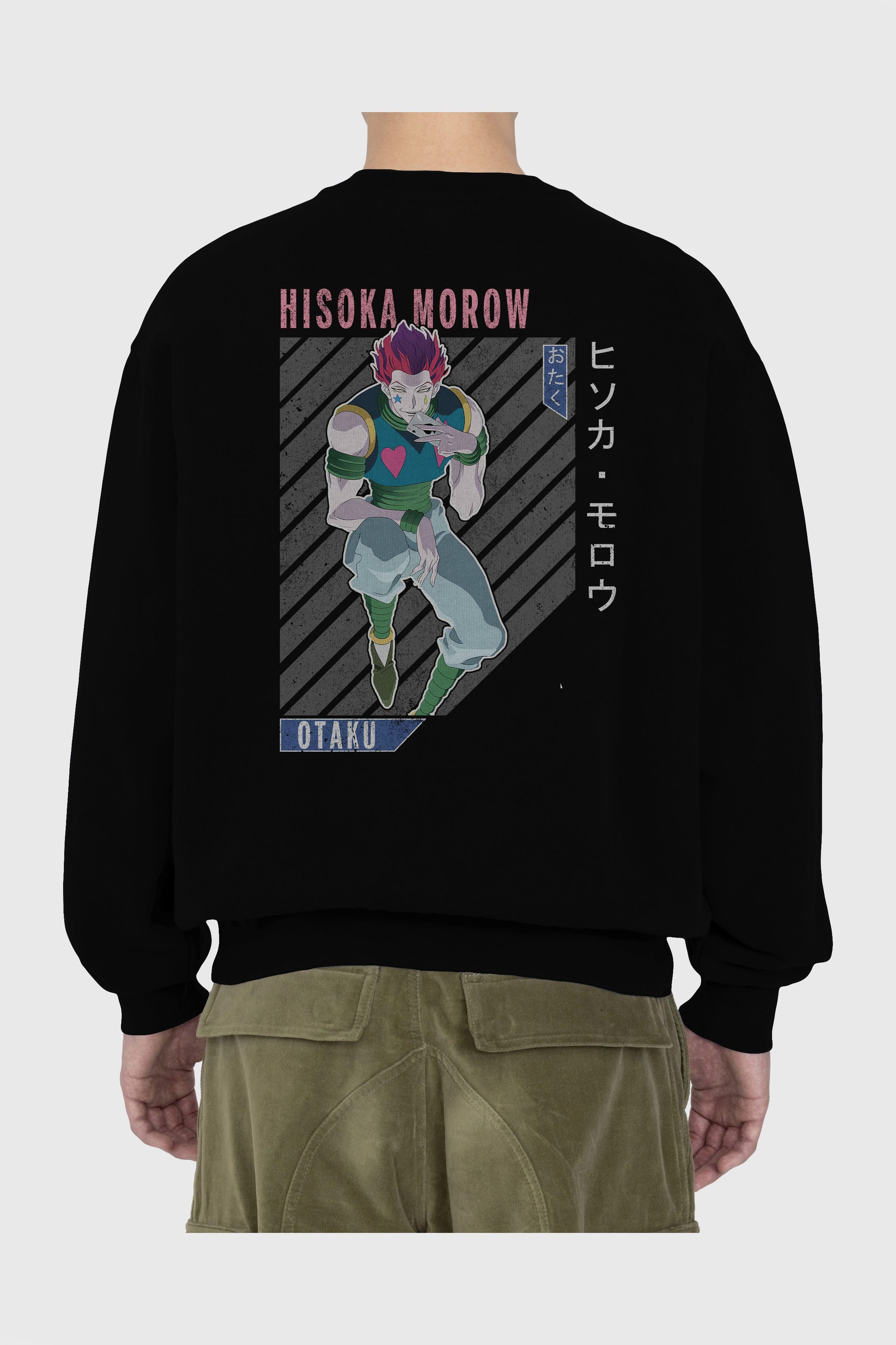 Hisoka Morow 2 2 Anime Arka Baskılı Oversize Sweatshirt Erkek Kadın Unisex