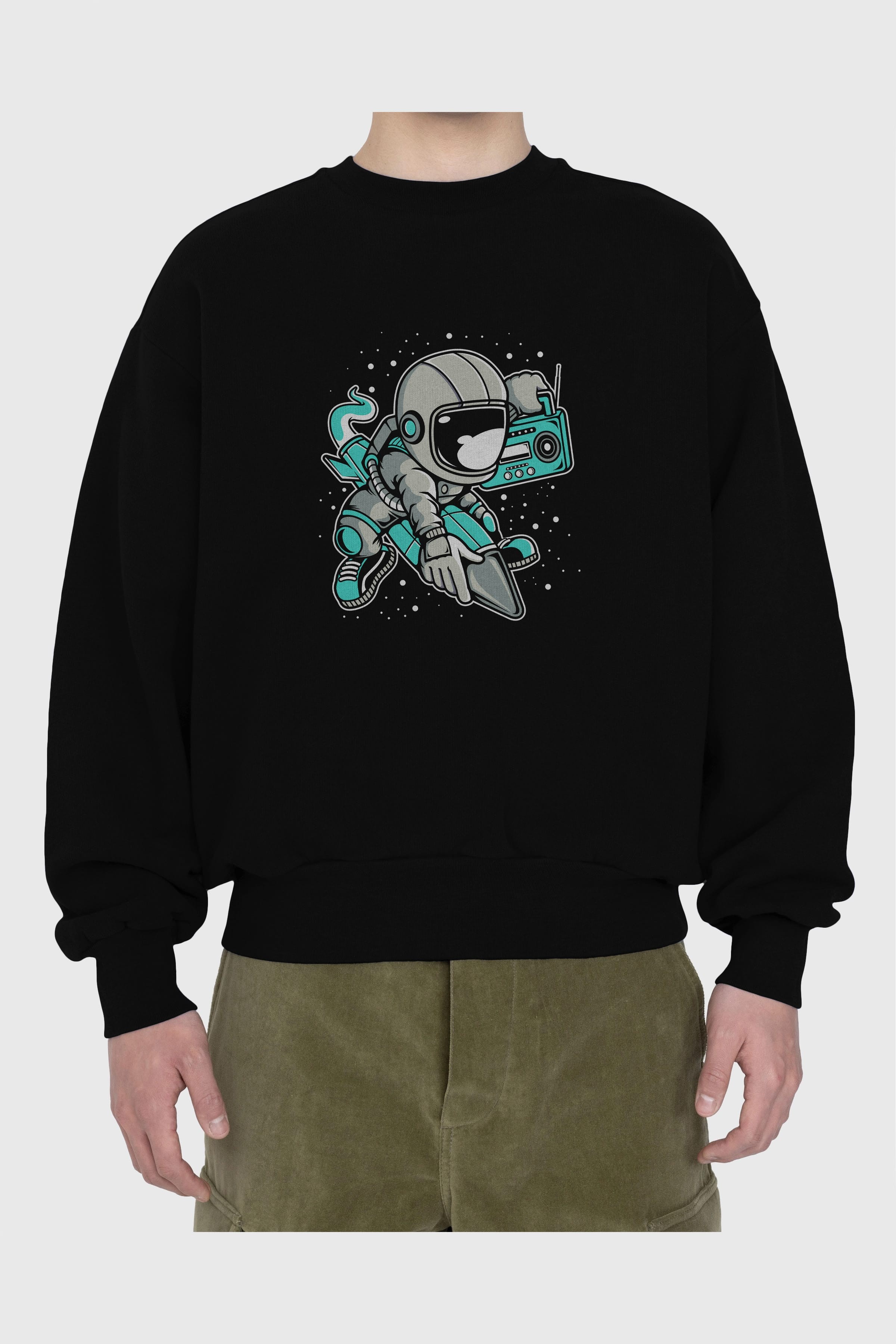 Astronaut Rocket (2) Ön Baskılı Oversize Sweatshirt Erkek Kadın Unisex
