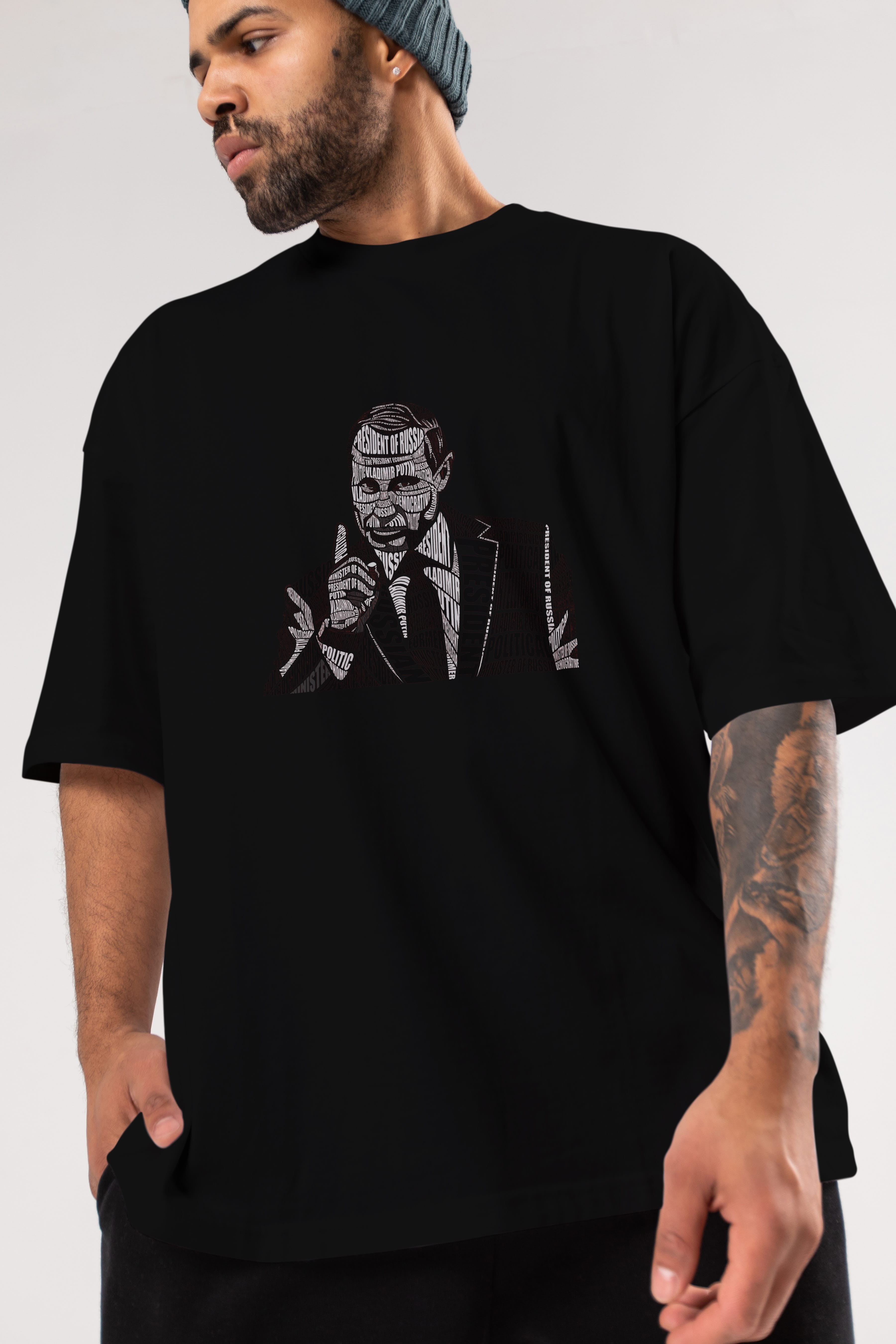 Putin Calligram Ön Baskılı Oversize t-shirt %100 pamuk Erkek Kadın Unisex