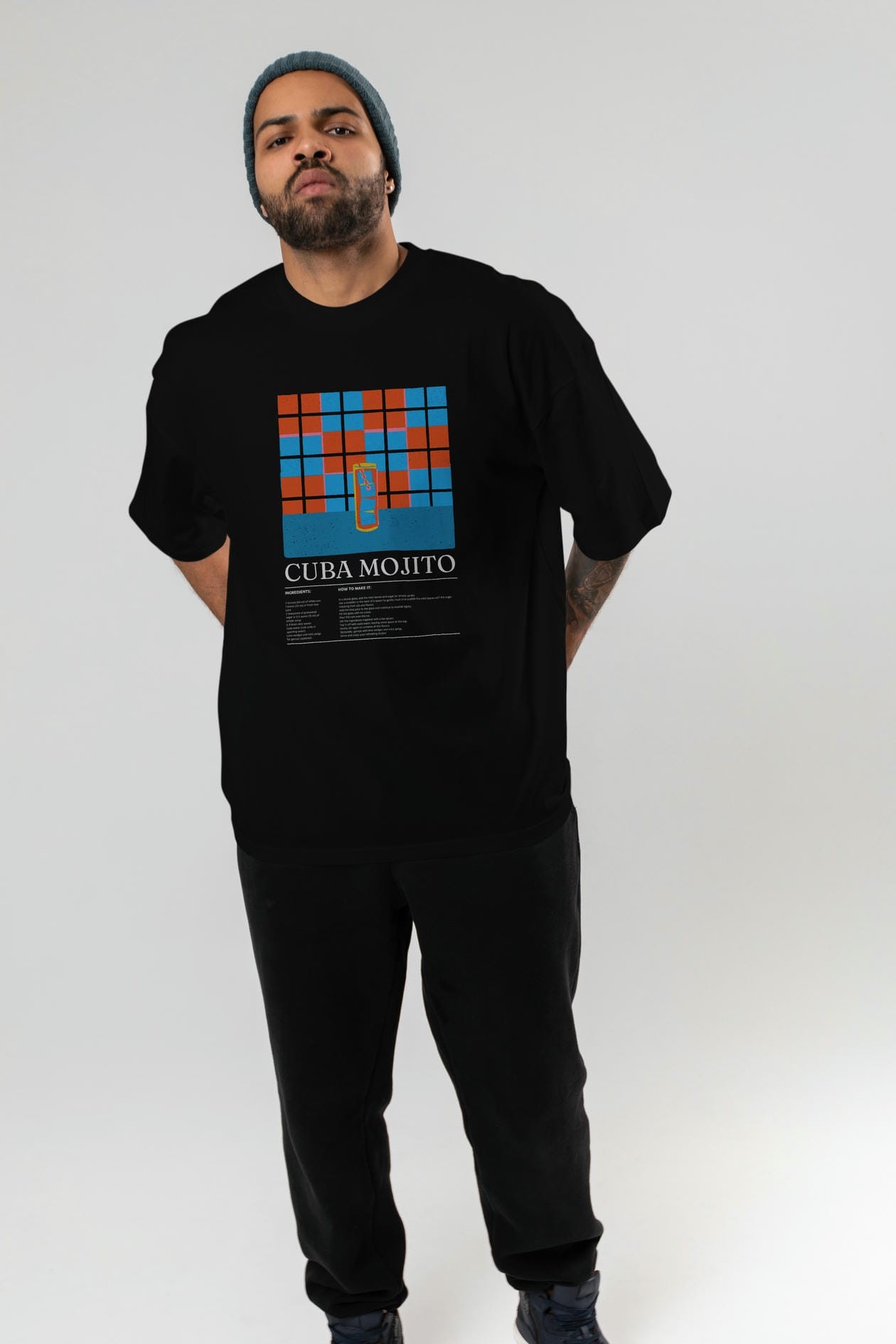 Cuba Mojito Kokteyl Ön Baskılı Oversize t-shirt Erkek Kadın %100 Pamuk Bisiklet Yaka tişort