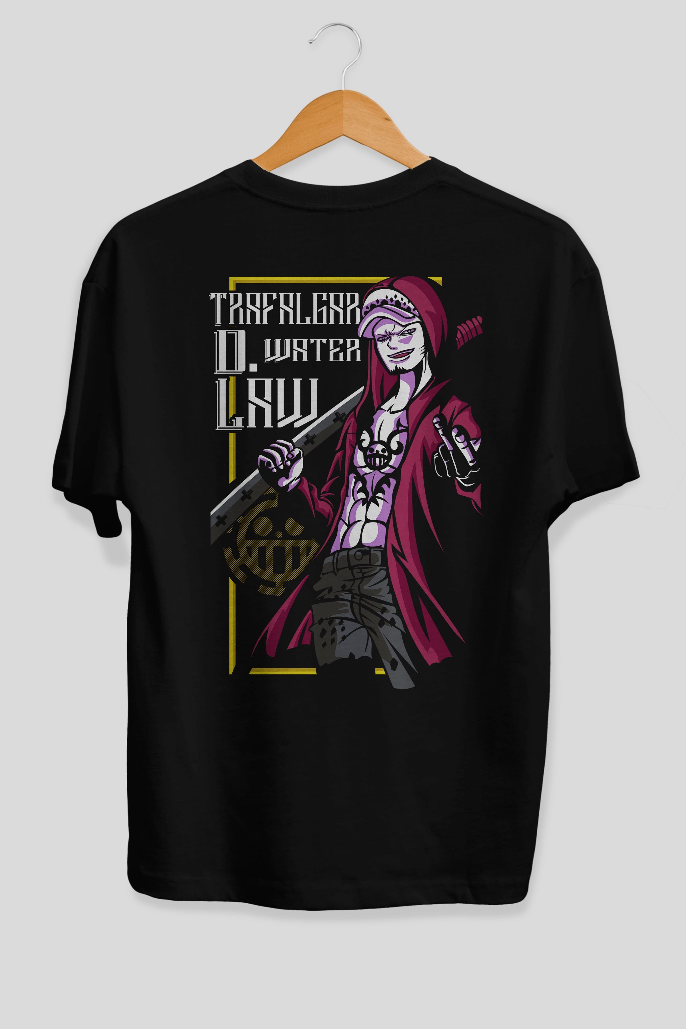 Trafalgar D. Water Law Anime Arka Baskılı Oversize t-shirt Erkek Kadın Unisex %100 pamuk tişort