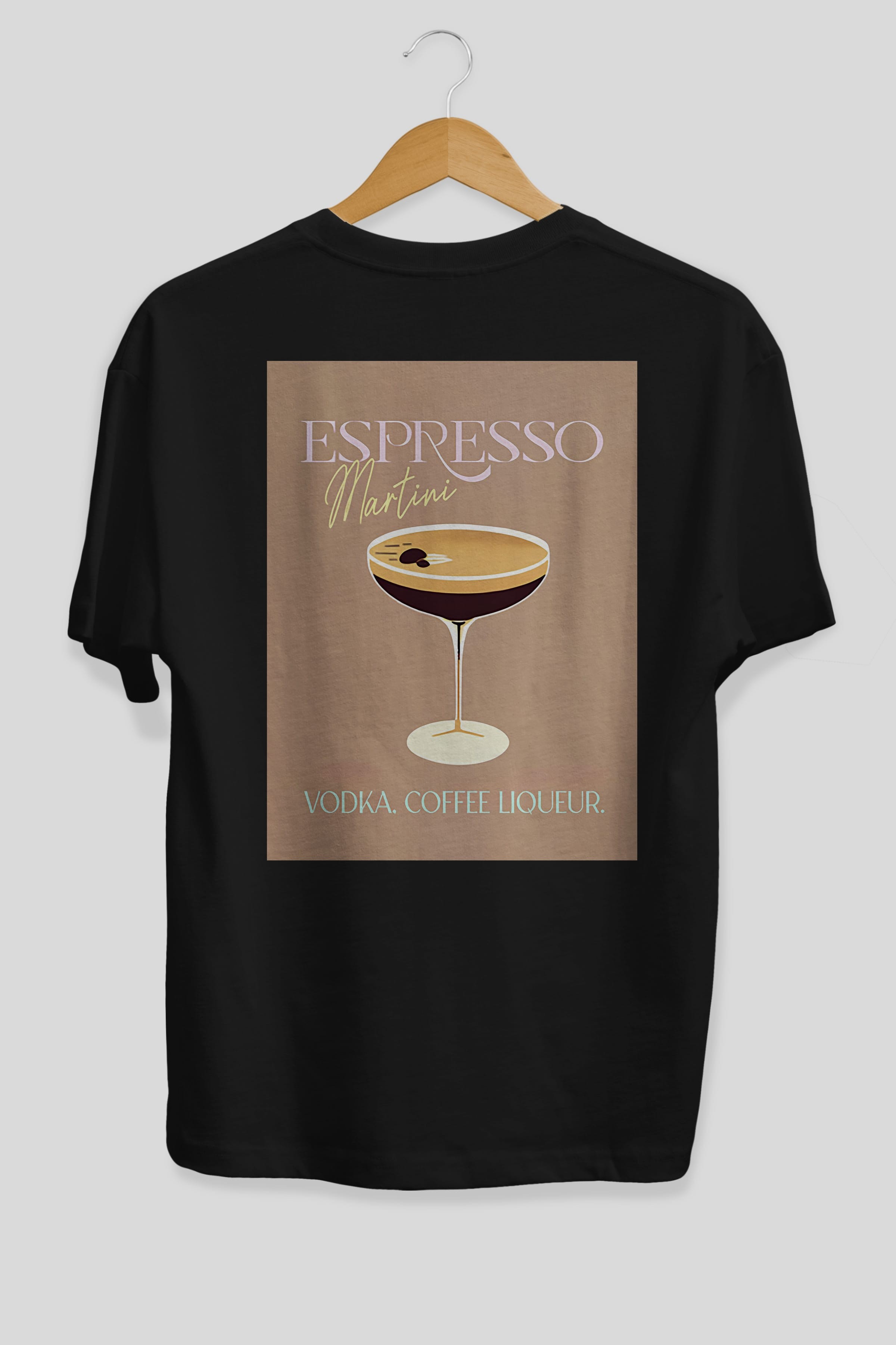Espresso Martini Cocktail Arka Baskılı Oversize t-shirt Erkek Kadın Unisex %100 Pamuk Bisiklet Yaka tişort