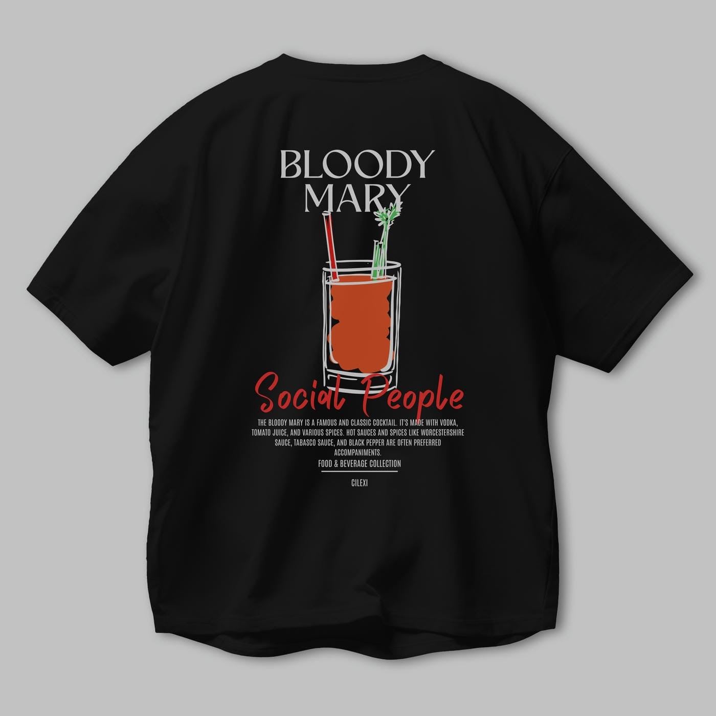 Bloody Mary Kokteyl Serisi Baskılı Oversize t-shirt Erkek Kadın Unisex %100 Pamuk Bisiklet Yaka tişort
