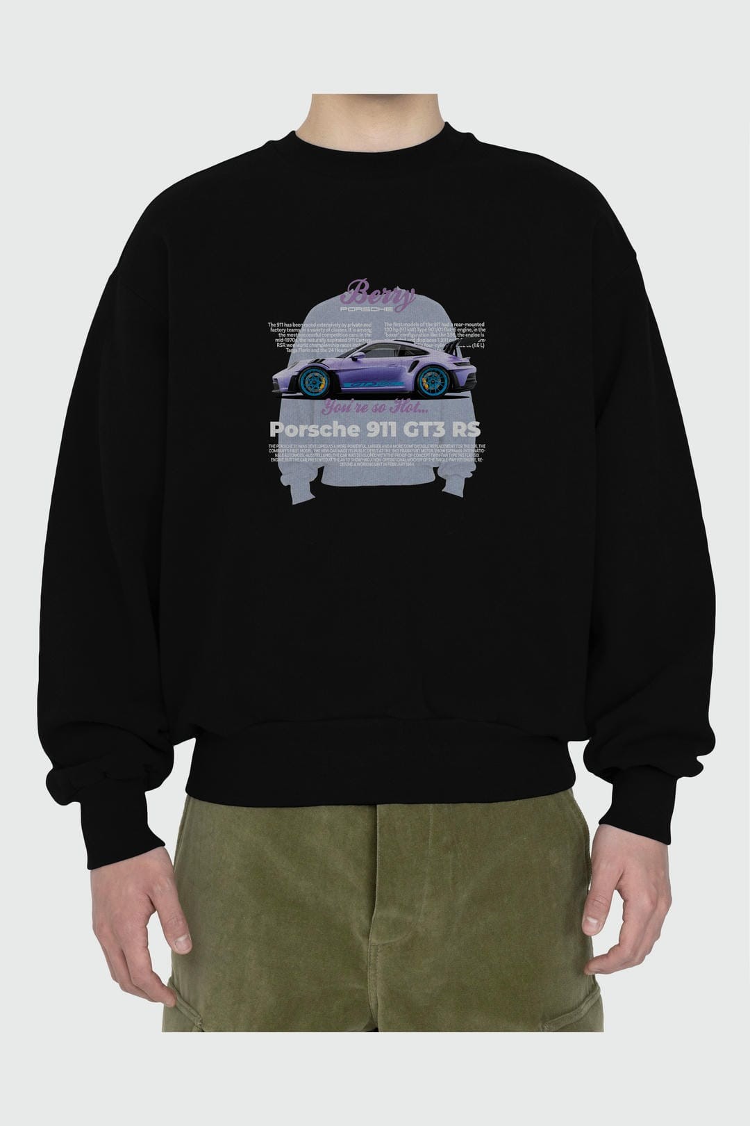 PORSCHE 911 GT3 BERRY PURPLE Ön Baskılı Anime Oversize Sweatshirt Erkek Kadın Unisex