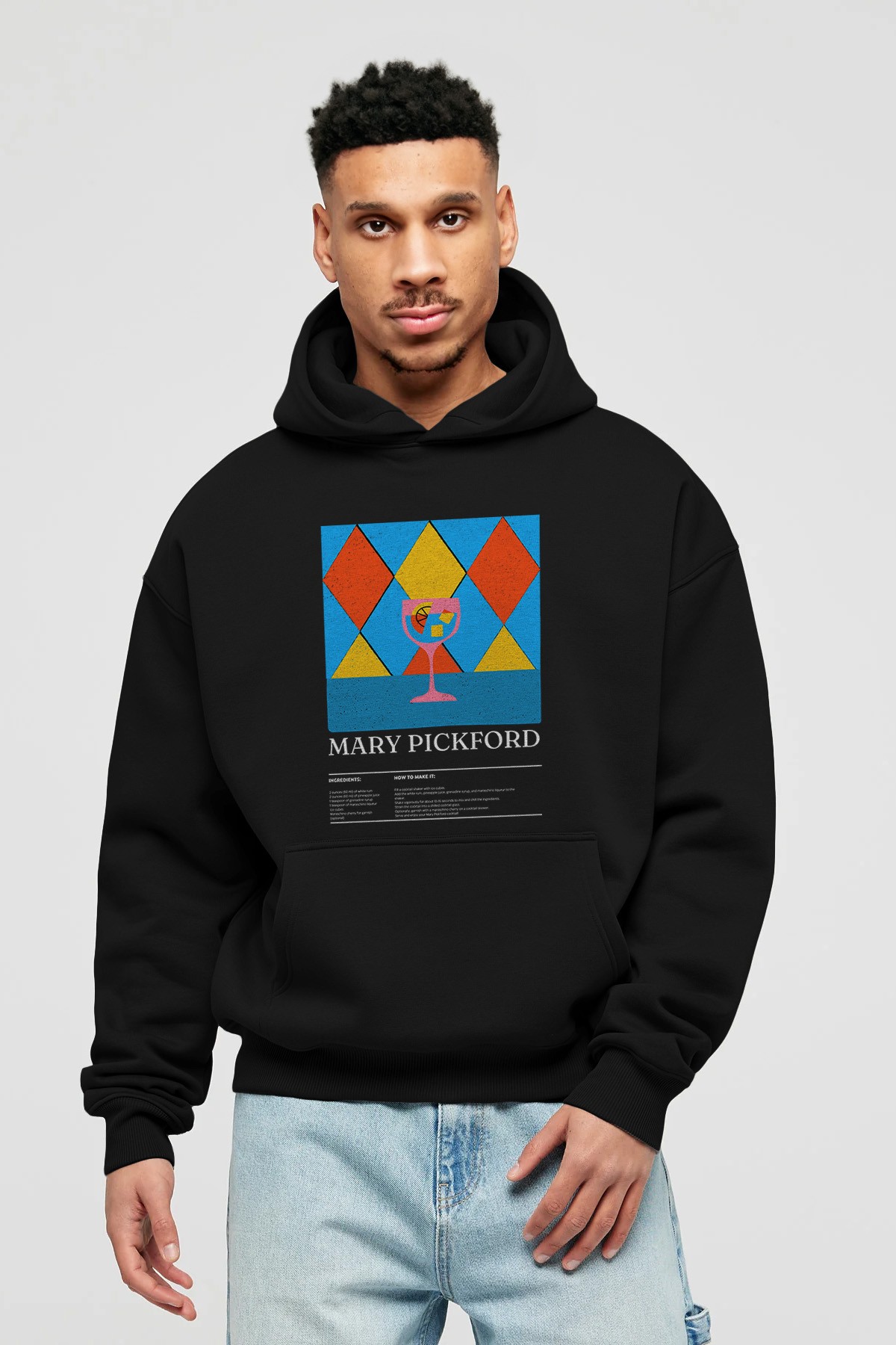 Mary Pickford Kokteyl ön Baskılı Hoodie Oversize Kapüşonlu Sweatshirt Erkek Kadın