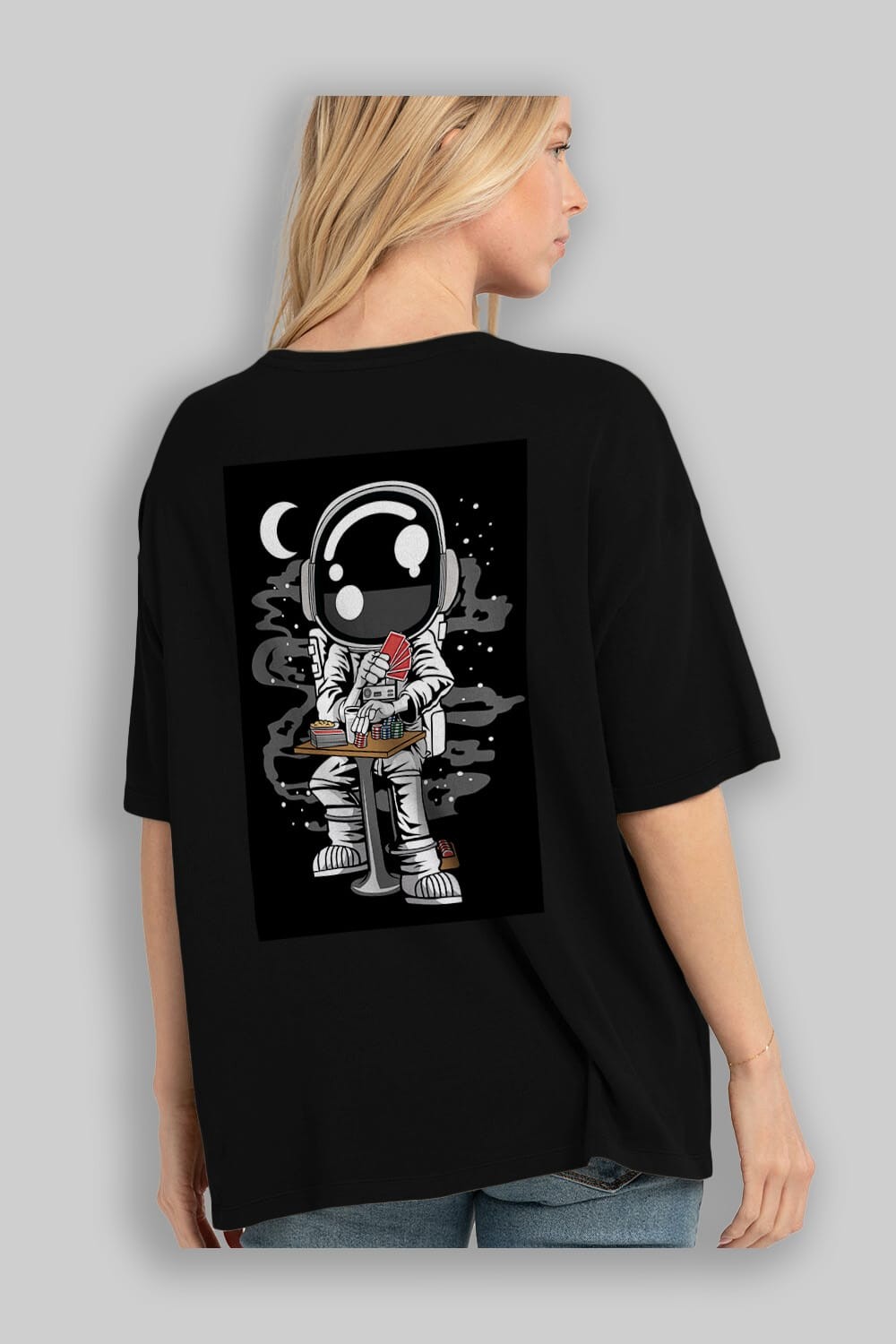 Astronaut Gambler Arka Baskılı Oversize t-shirt Erkek Kadın Unisex