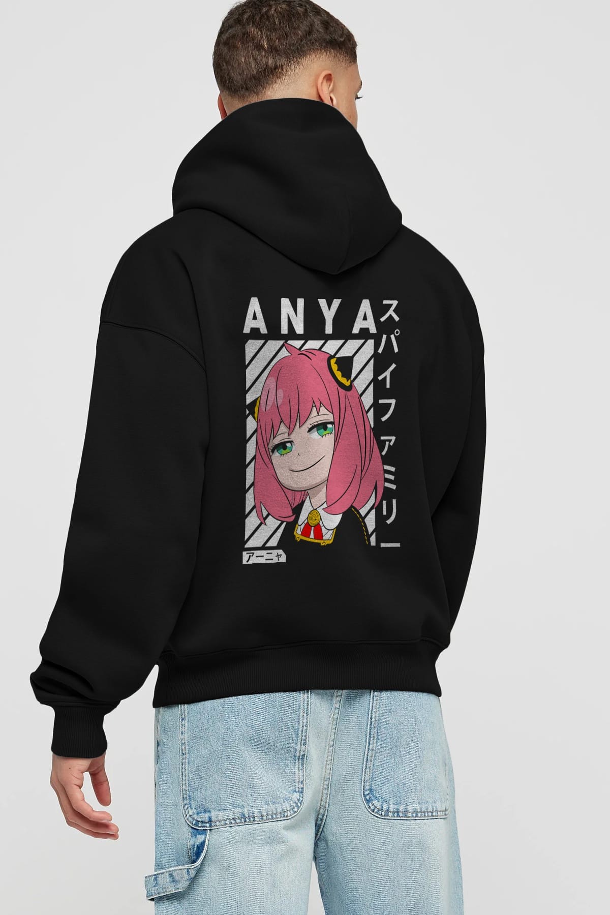 Anya SPYX FAMILY Anime Arka Baskılı Hoodie Oversize Kapüşonlu Sweatshirt Erkek Kadın Unisex