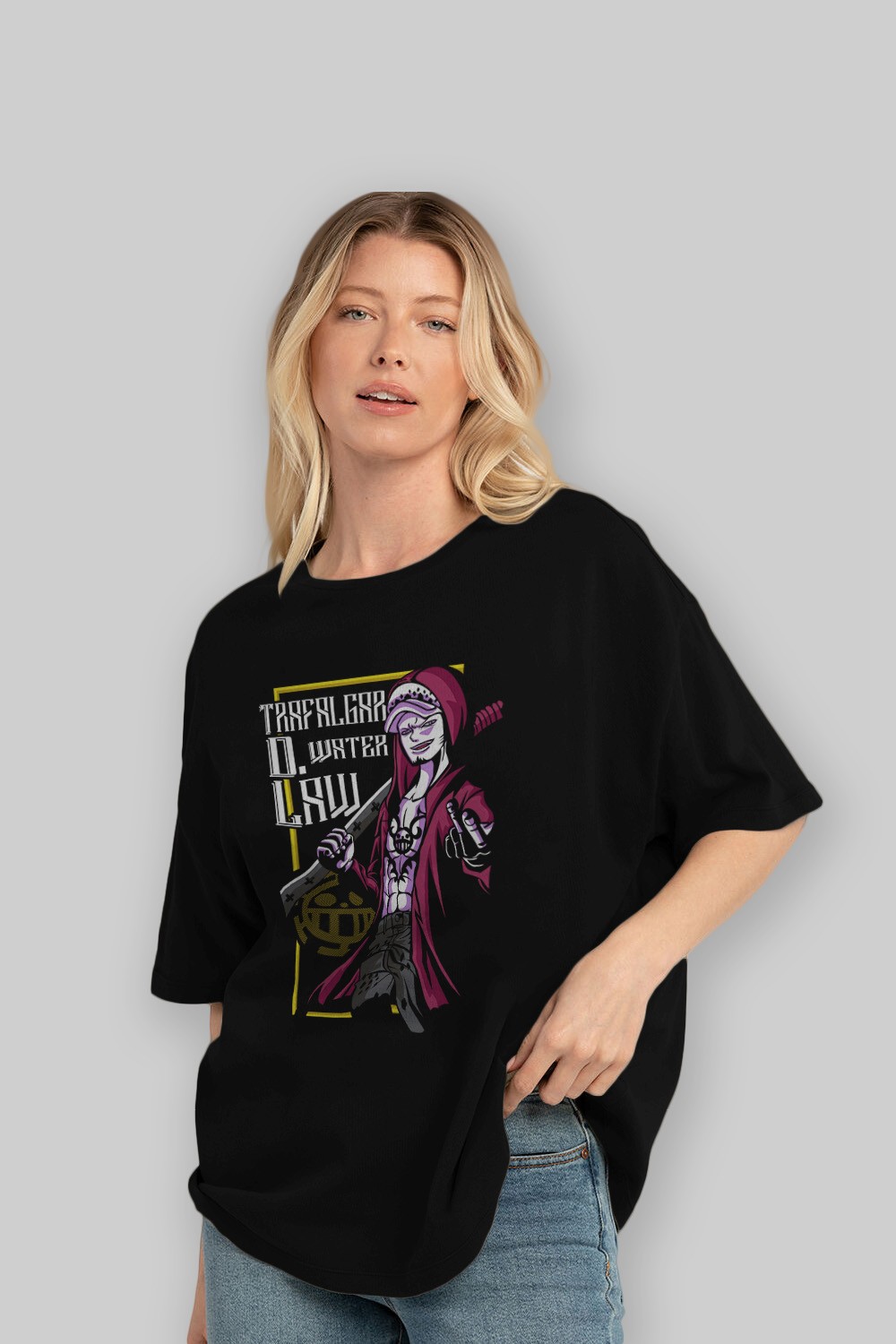 Trafalgar D. Water Law Anime Ön Baskılı Oversize t-shirt Erkek Kadın Unisex