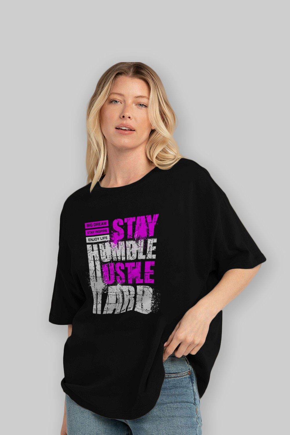 Stay Hustle Ön Baskılı Oversize t-shirt Erkek Kadın Unisex