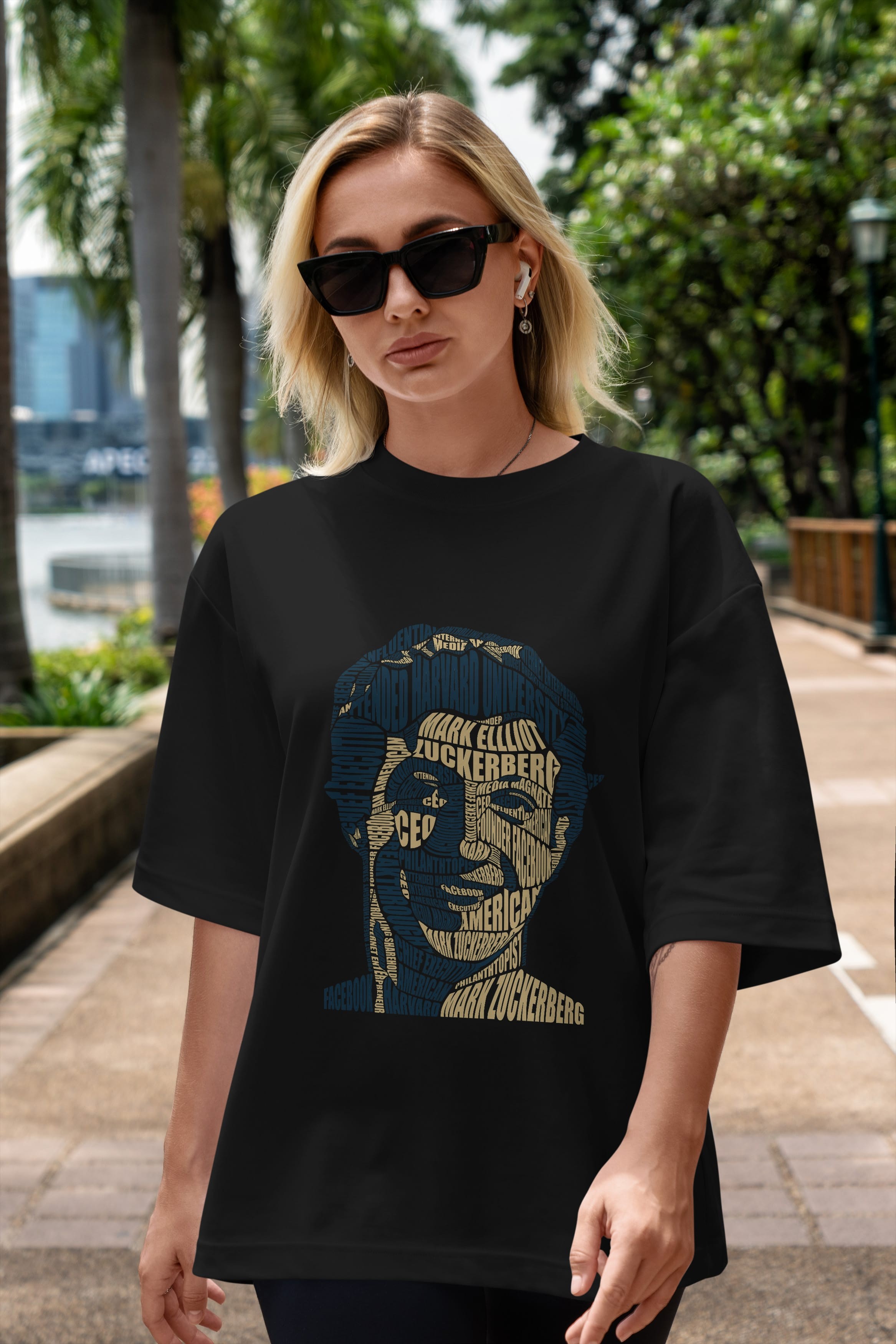 Mark Zuckerberg Calligram Ön Baskılı Oversize t-shirt %100 pamuk Erkek Kadın Unisex