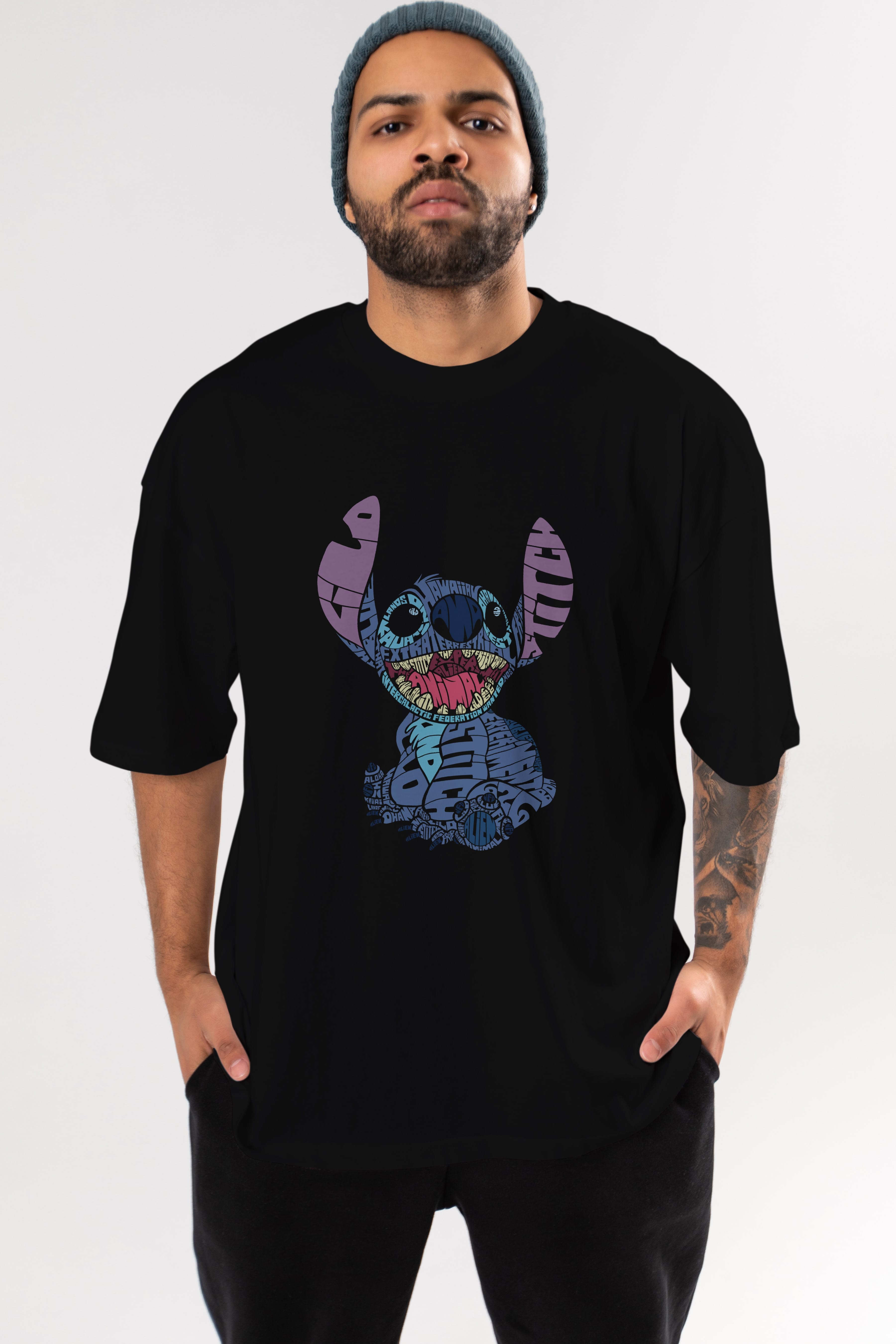 Stitch Ön Baskılı Oversize t-shirt %100 pamuk Erkek Kadın Unisex