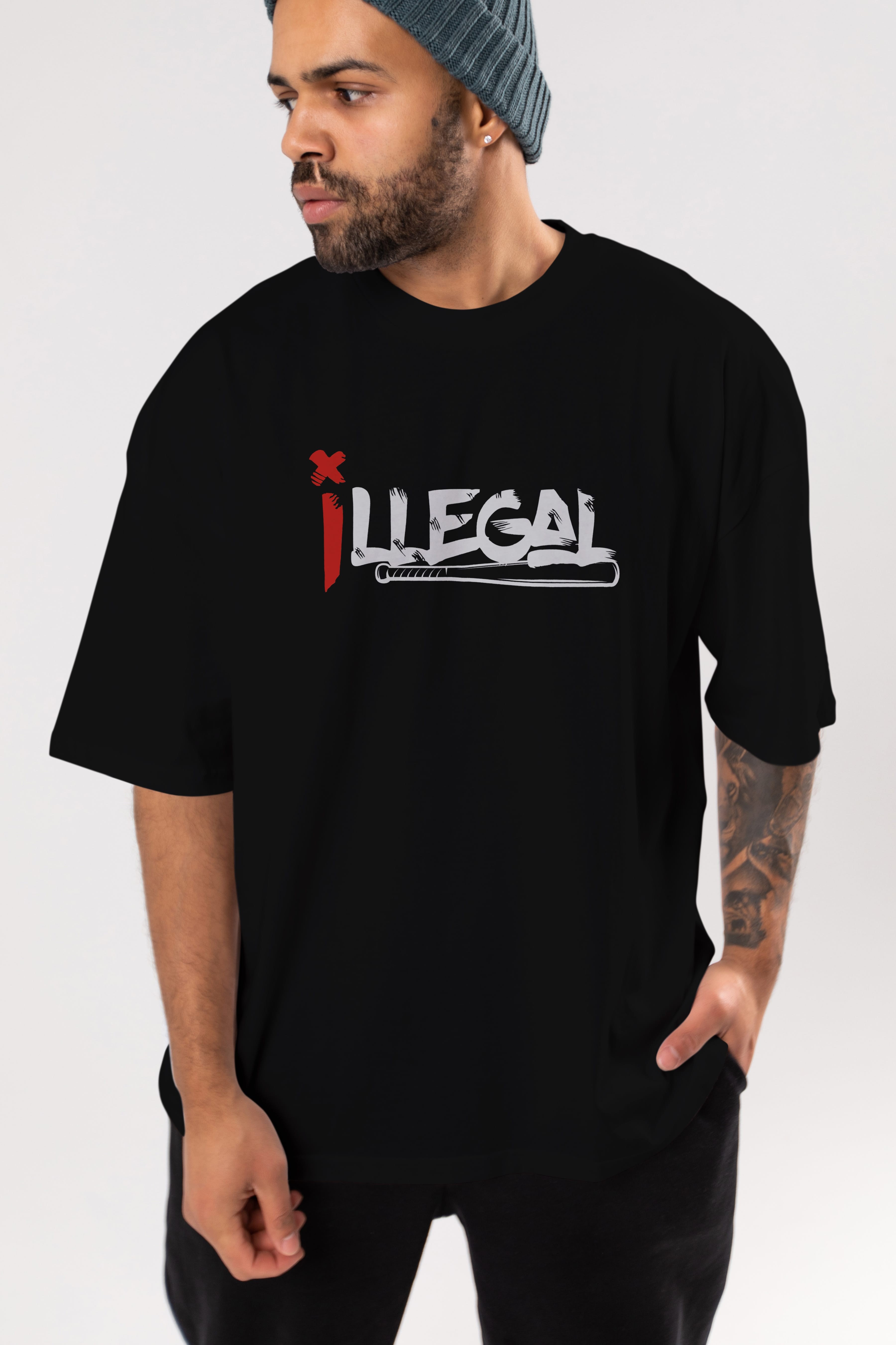 İllegal Ön Baskılı Oversize t-shirt %100 pamuk Erkek Kadın Unisex