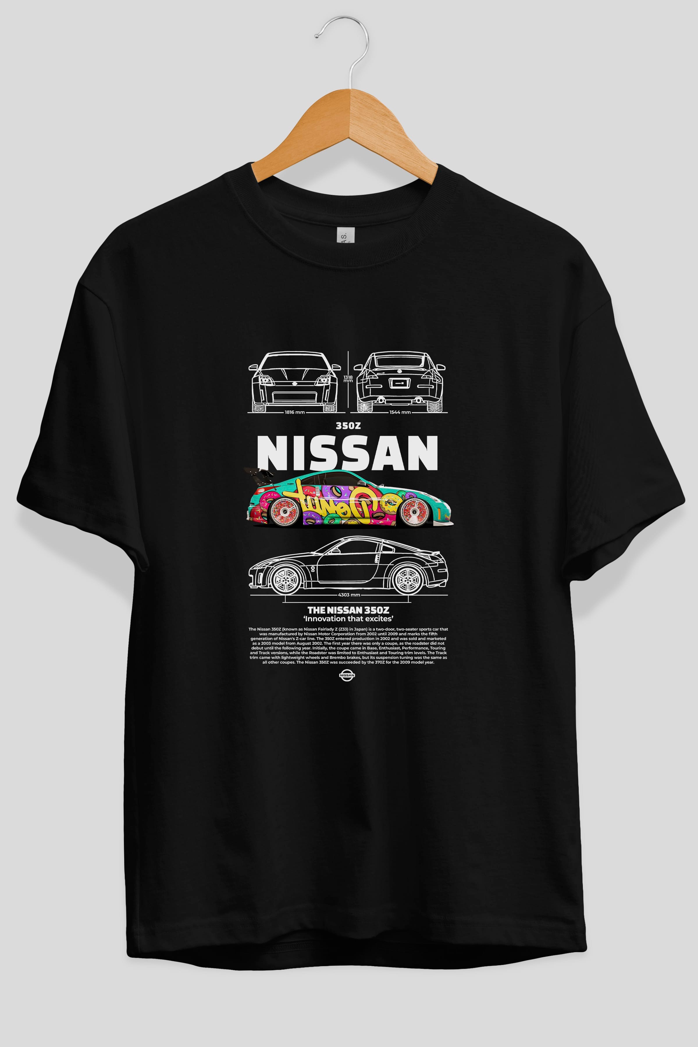 Nissan 350Z 3 Ön Baskılı Oversize t-shirt Erkek Kadın Unisex %100 Pamuk Bisiklet Yaka tişort