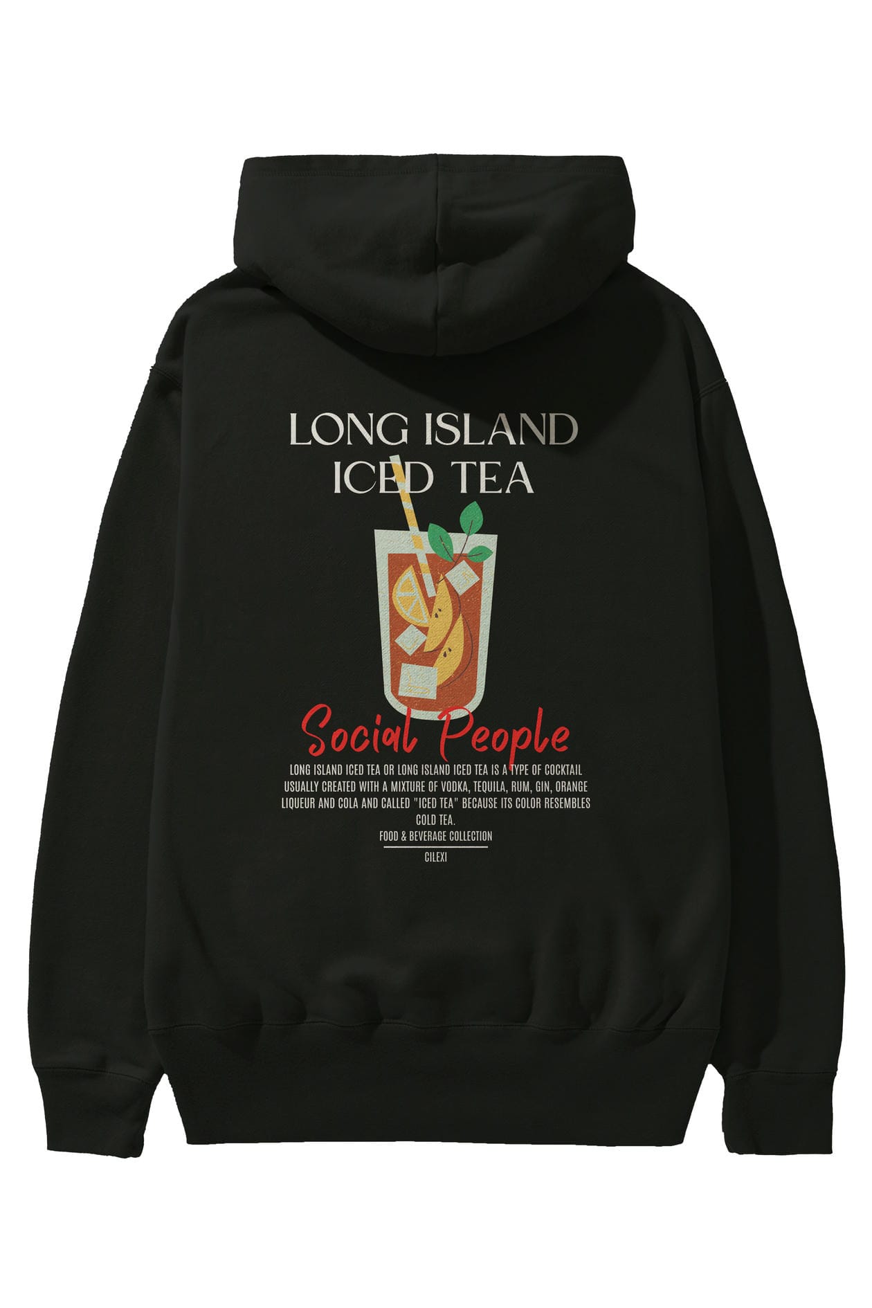Long Island iced tea Kokteyl Arka Baskılı Hoodie Oversize Kapüşonlu Sweatshirt Erkek Kadın