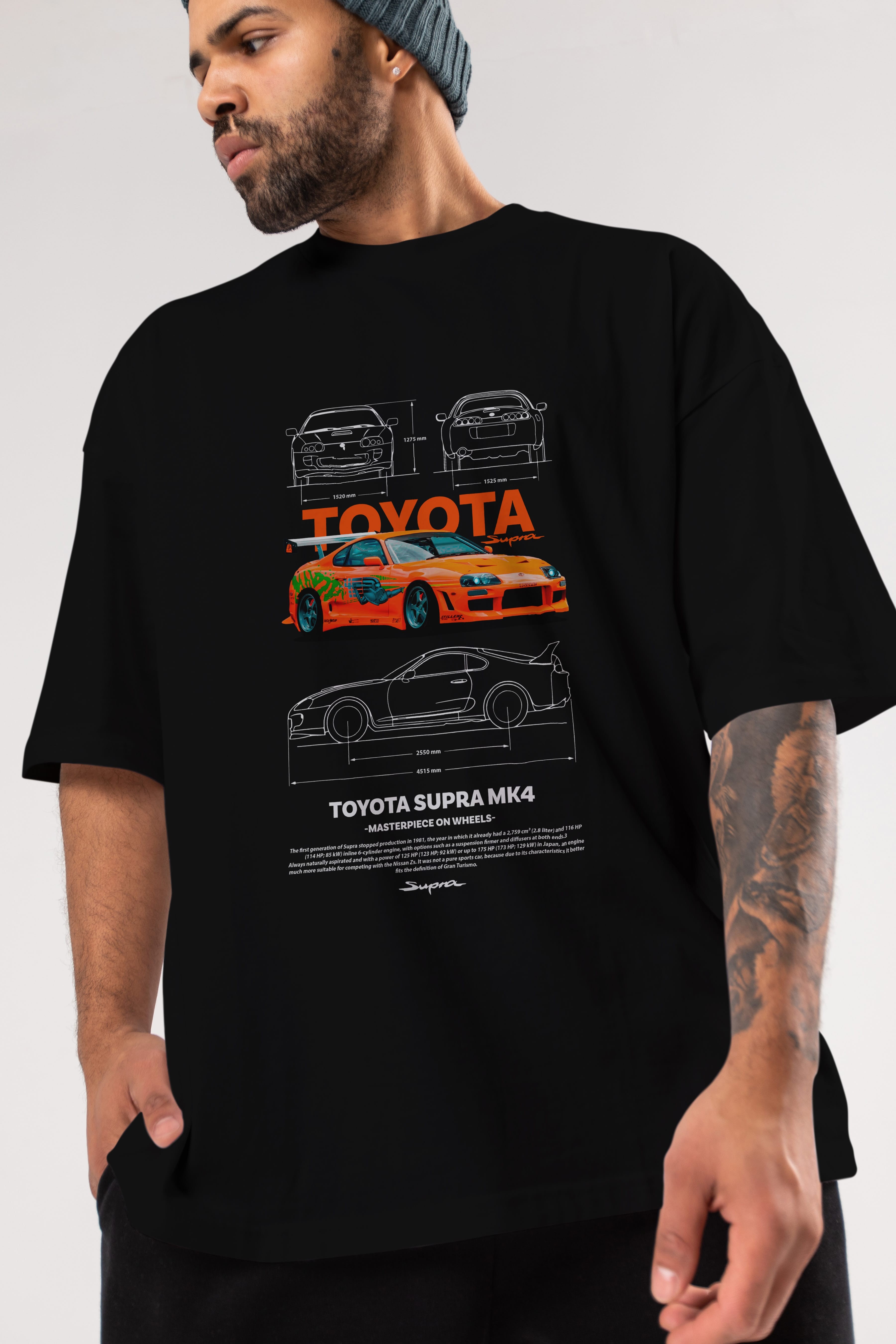 Toyota SUPRA MK4 3 Ön Baskılı Oversize t-shirt Erkek Kadın Unisex %100 Pamuk Bisiklet Yaka tişort